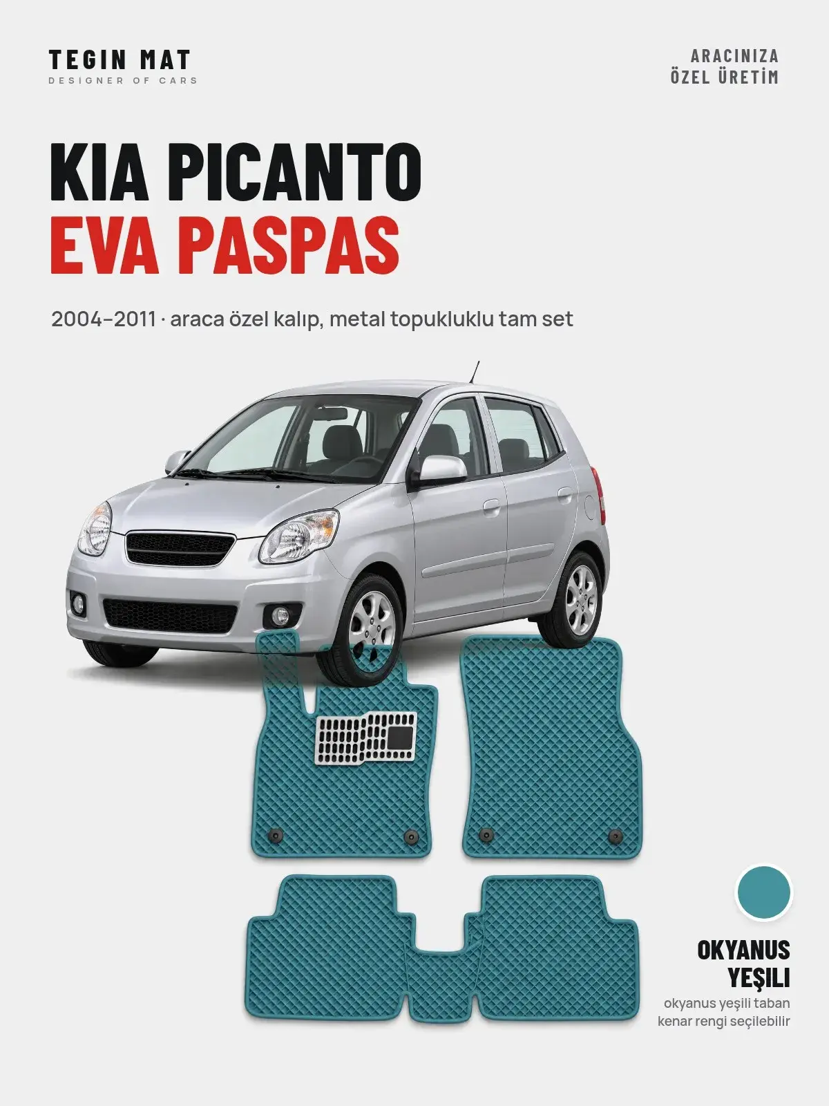 Kia Picanto EVA Oto Paspas Tam Set (2004–2011) Okyanus Yeşili – Araca Özel Kalıp (1)