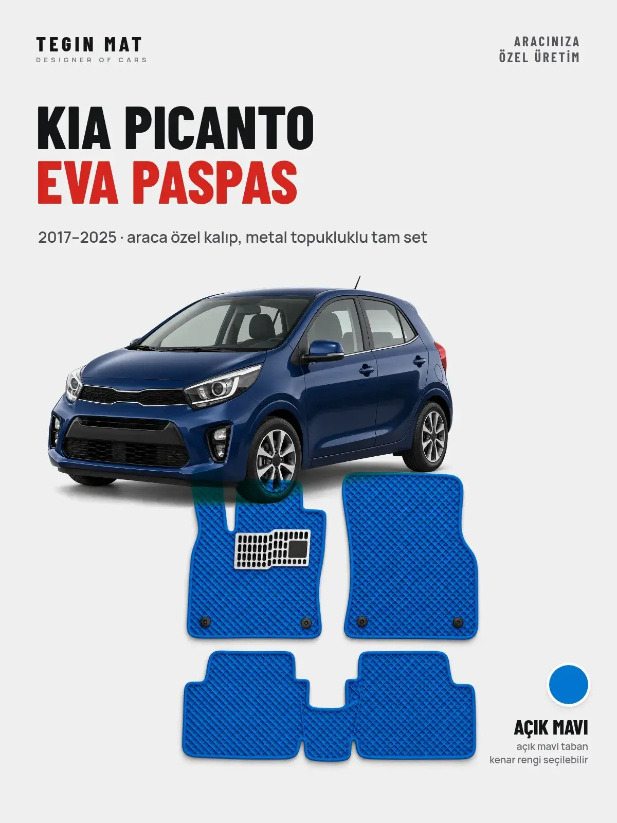 Kia Picanto EVA Oto Paspas Tam Set (2017–2025) Açık Mavi – Araca Özel Kalıp (1)