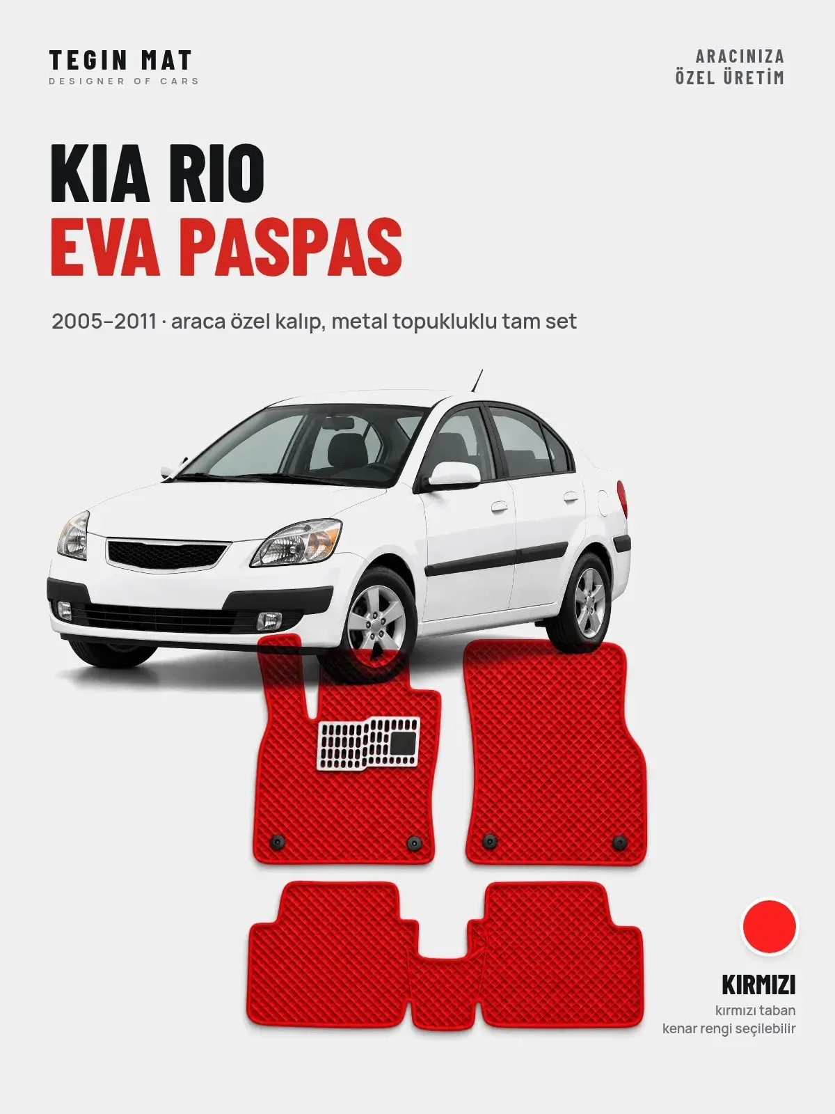 Kia Rio EVA Oto Paspas Tam Set (2005–2011) Kırmızı – Araca Özel Kalıp (1)