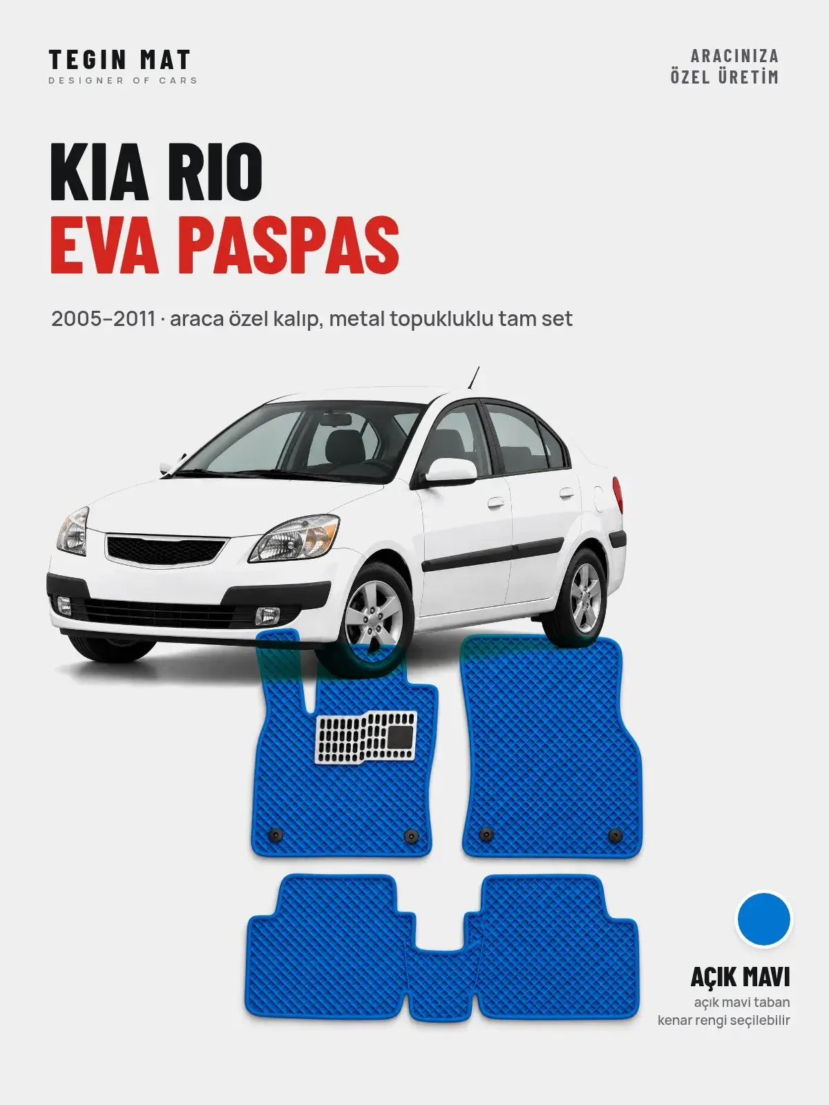 Kia Rio EVA Oto Paspas Tam Set (2005–2011) Açık Mavi – Araca Özel Kalıp (1)