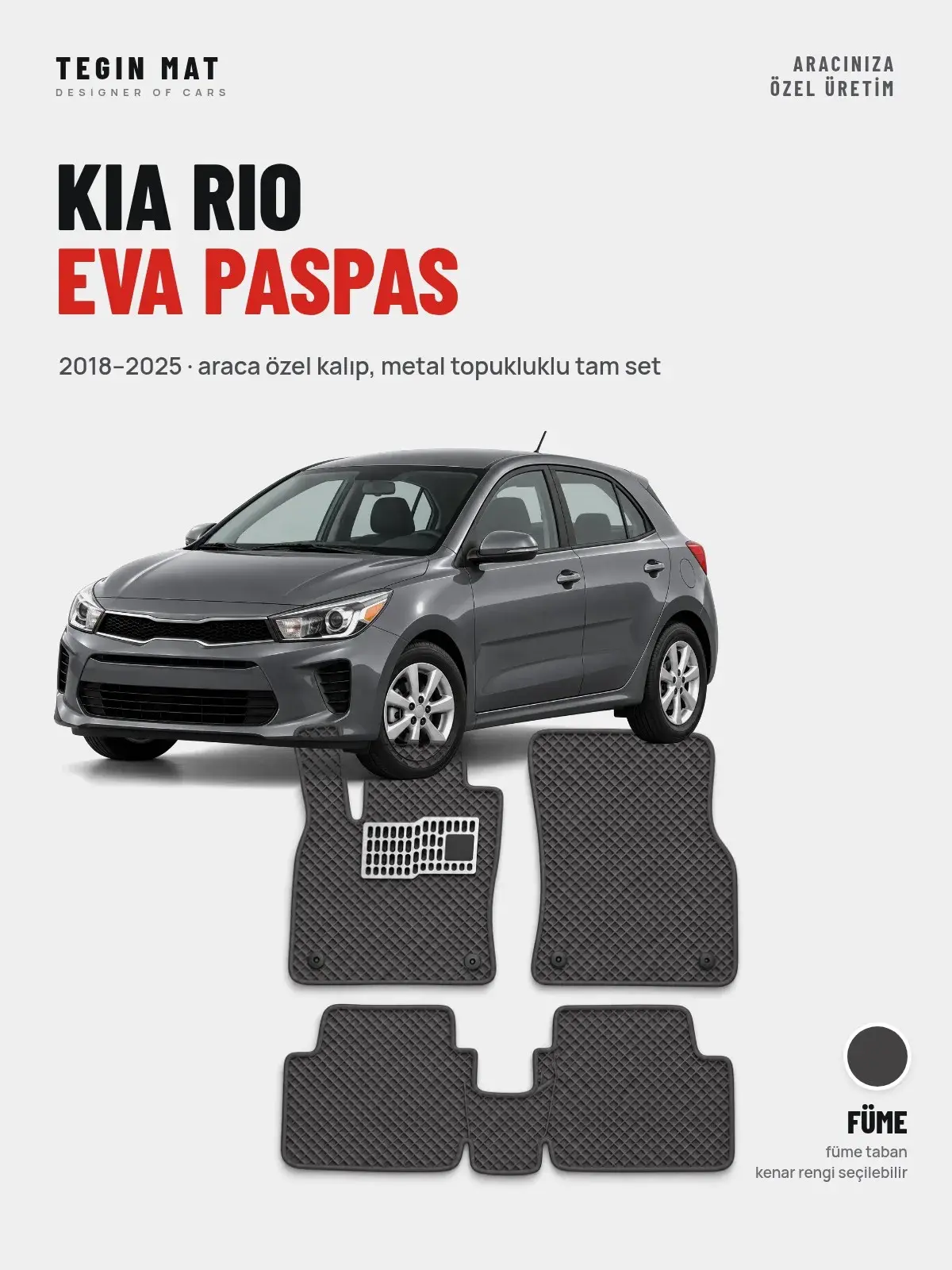 Kia Rio EVA Oto Paspas Tam Set (2018–2025) Füme – Araca Özel Kalıp (1)