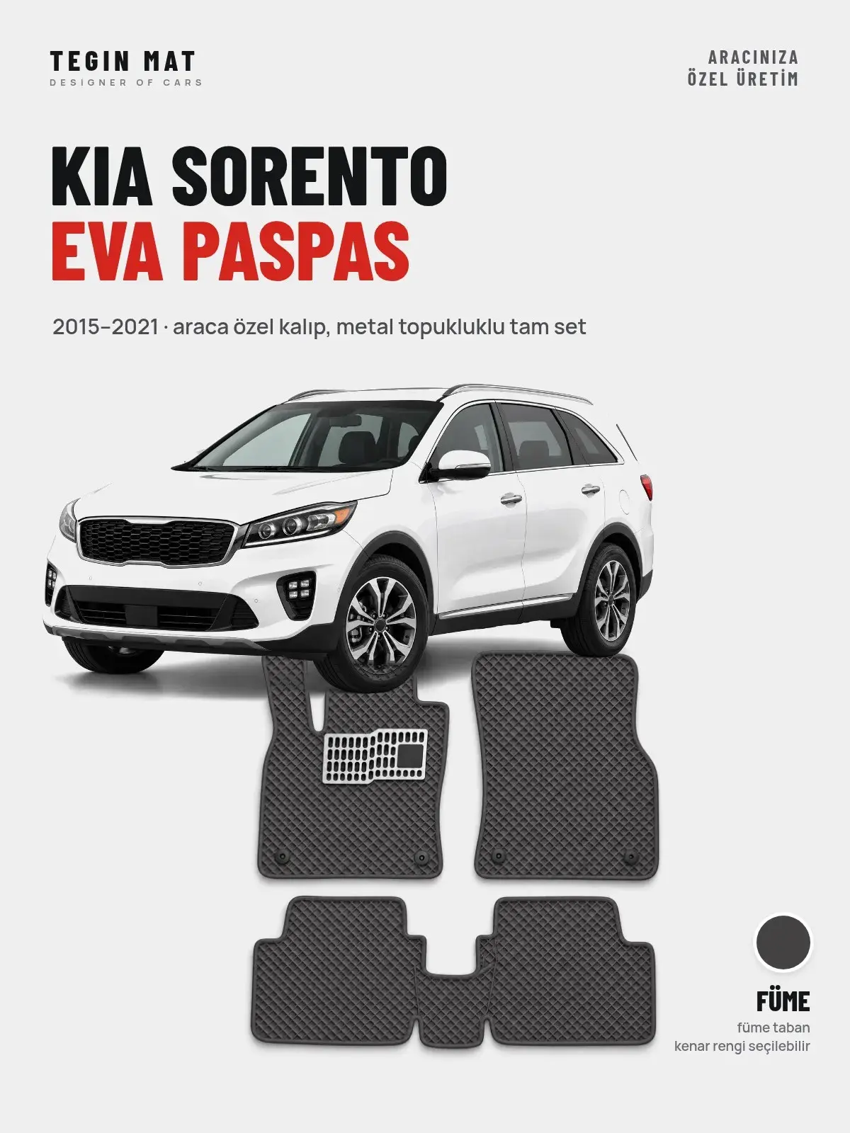 Kia Sorento EVA Oto Paspas Tam Set (2015–2021) Füme – Araca Özel Kalıp (1)