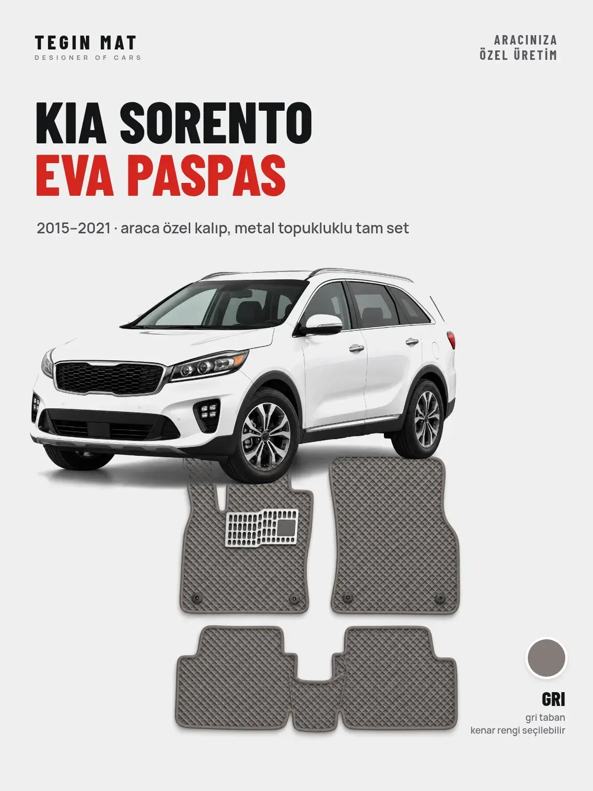 Kia Sorento EVA Oto Paspas Tam Set (2015–2021) Gri – Araca Özel Kalıp (1)