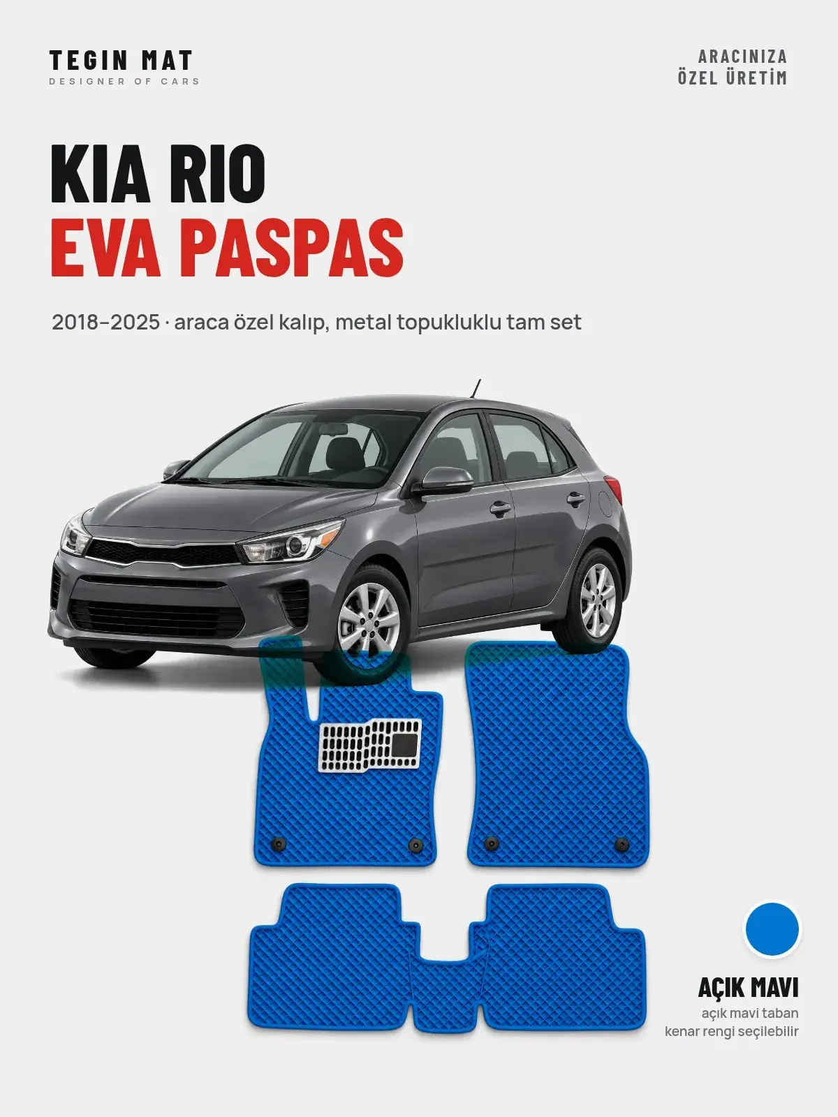 Kia Rio EVA Oto Paspas Tam Set (2018–2025) Açık Mavi – Araca Özel Kalıp (1)