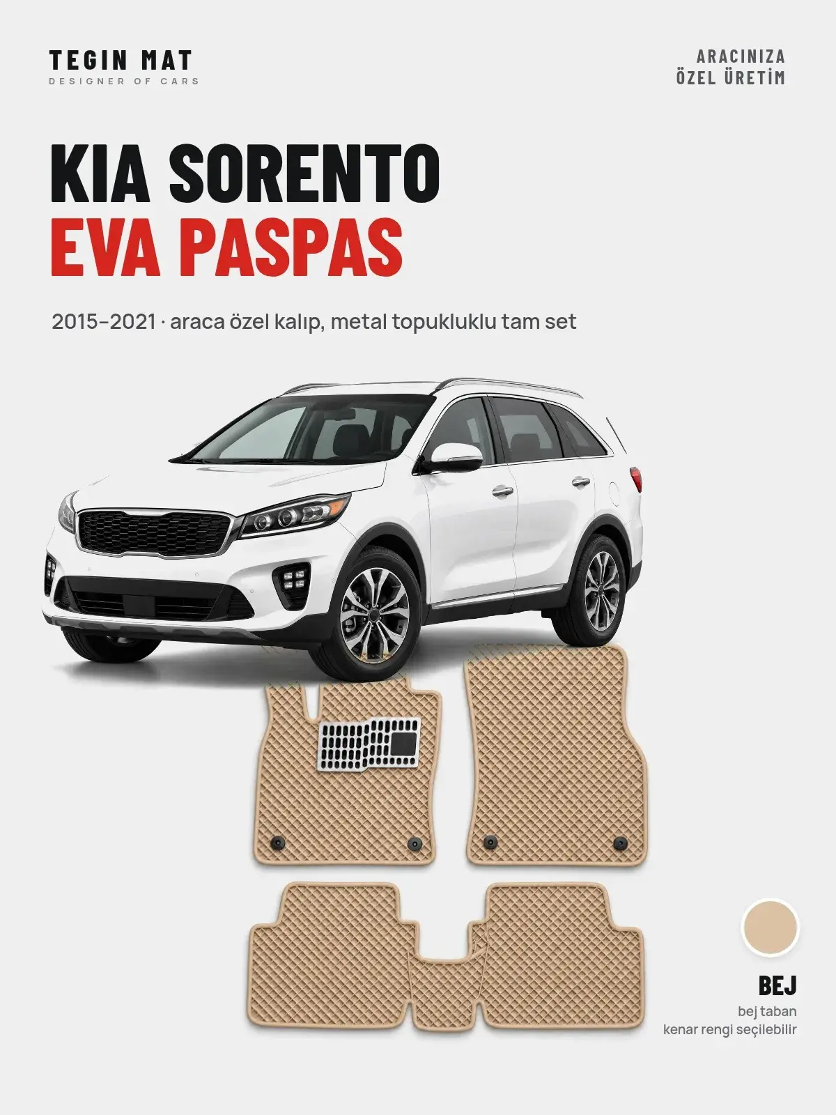 Kia Sorento EVA Oto Paspas Tam Set (2015–2021) Bej – Araca Özel Kalıp (1)