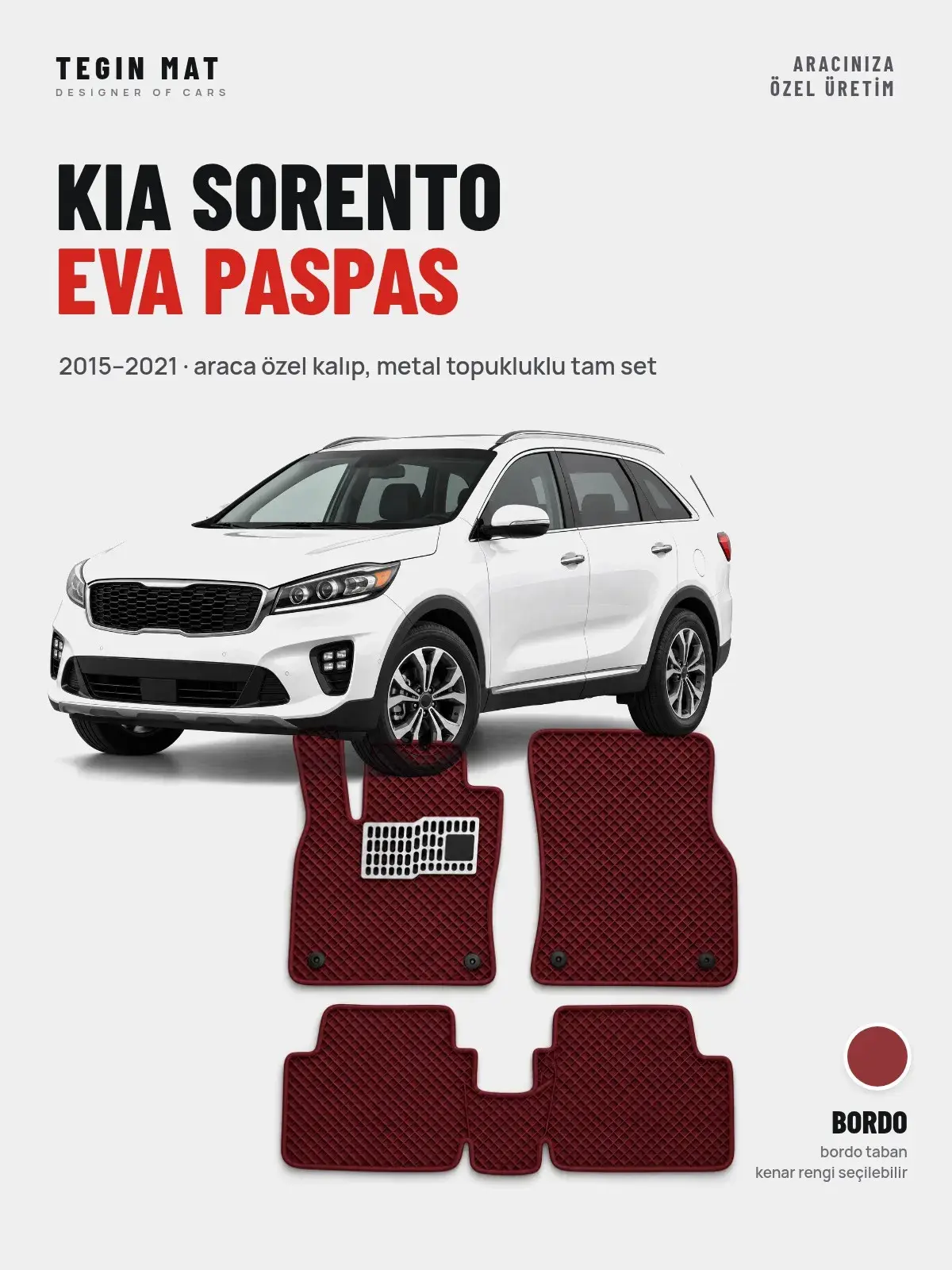 Kia Sorento EVA Oto Paspas Tam Set (2015–2021) Bordo – Araca Özel Kalıp (1)