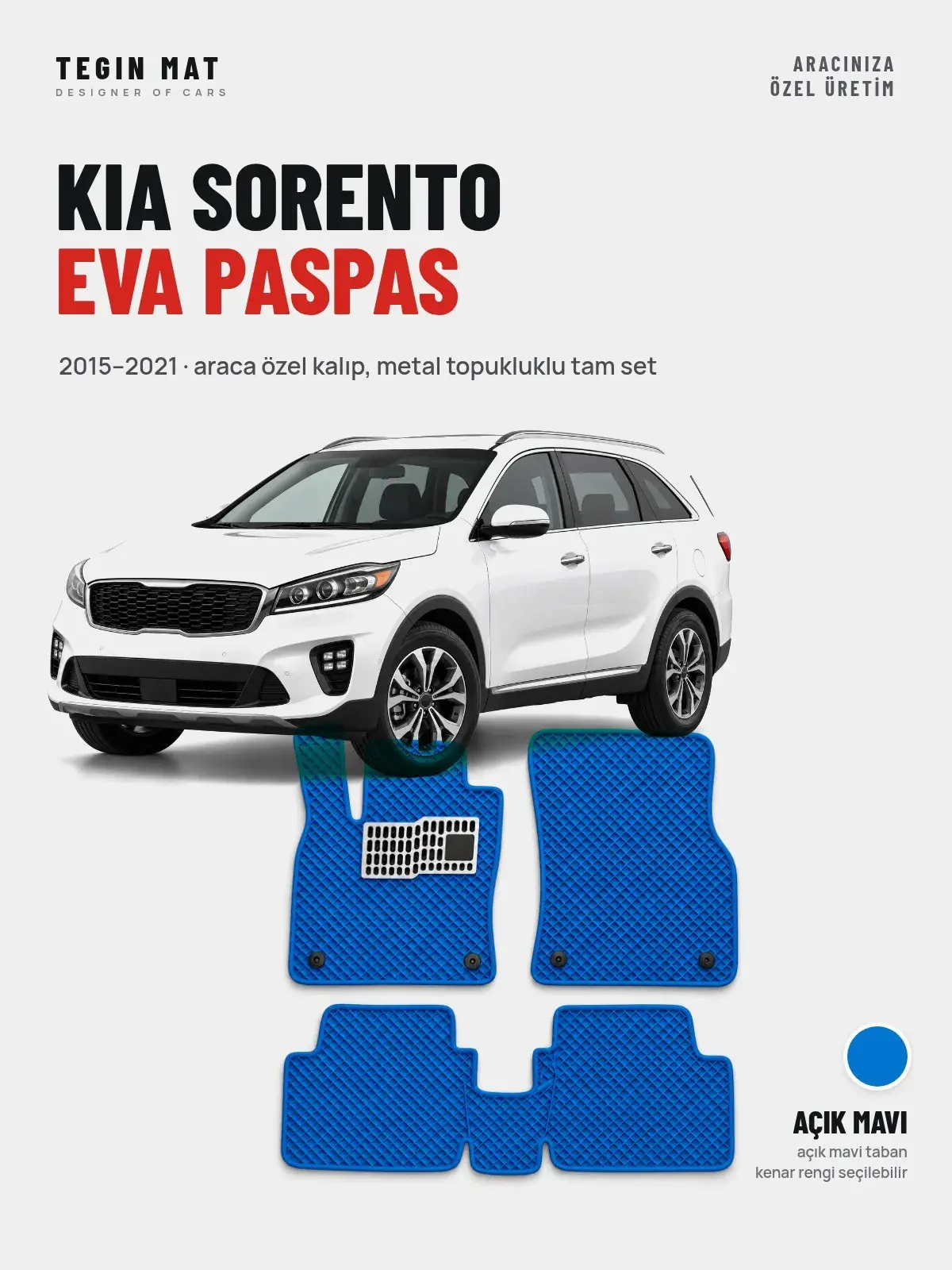 Kia Sorento EVA Oto Paspas Tam Set (2015–2021) Açık Mavi – Araca Özel Kalıp (1)