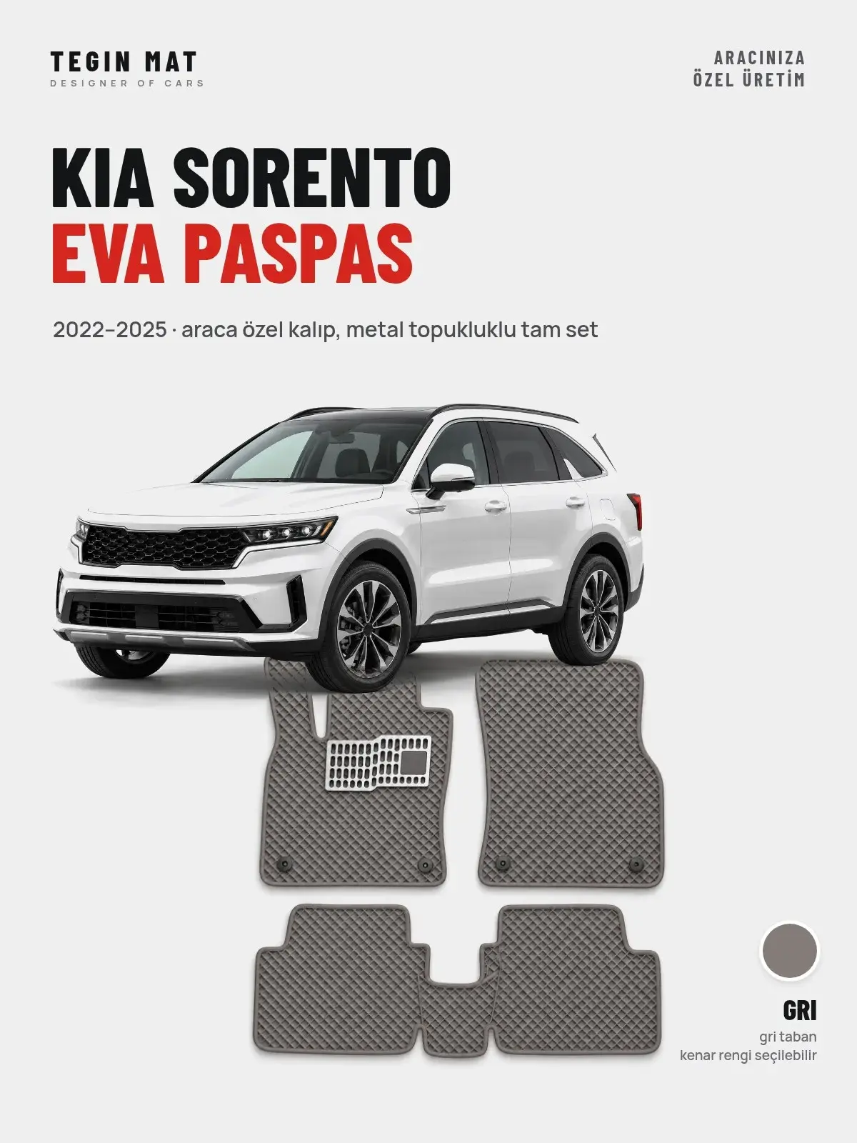 Kia Sorento EVA Oto Paspas Tam Set (2022–2025) Gri – Araca Özel Kalıp (1)