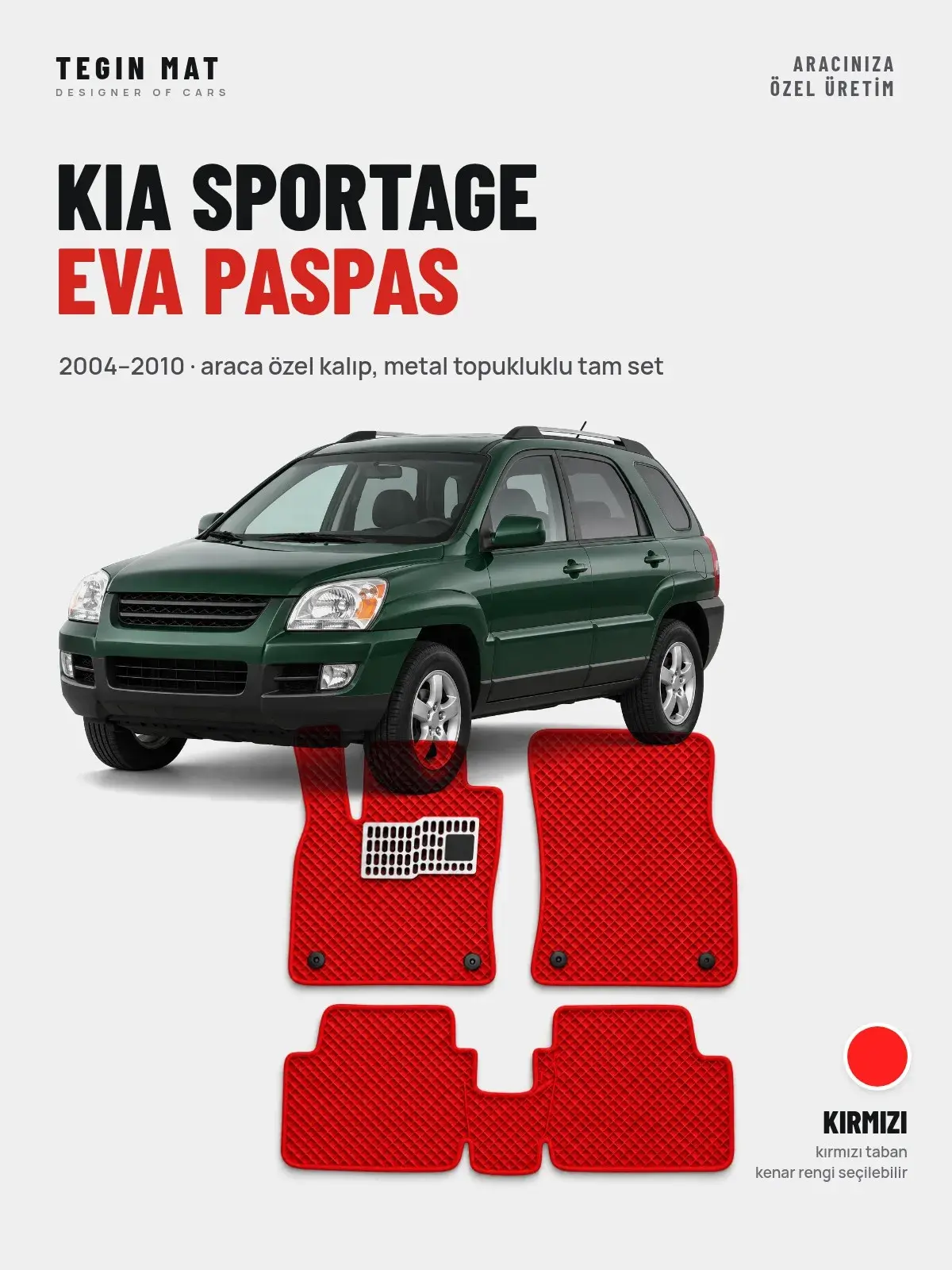 Kia Sportage EVA Oto Paspas Tam Set (2004–2010) Kırmızı – Araca Özel Kalıp (1)