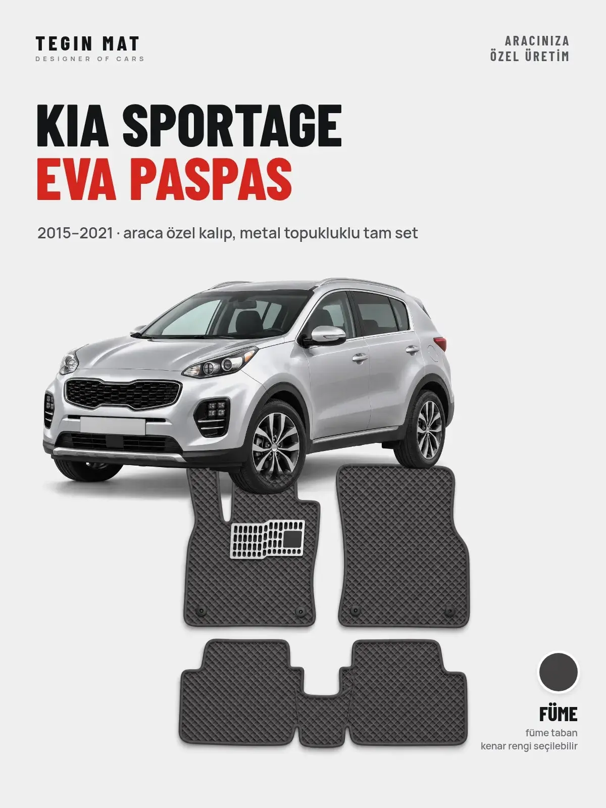 Kia Sportage EVA Oto Paspas Tam Set (2015–2021) Füme – Araca Özel Kalıp (1)