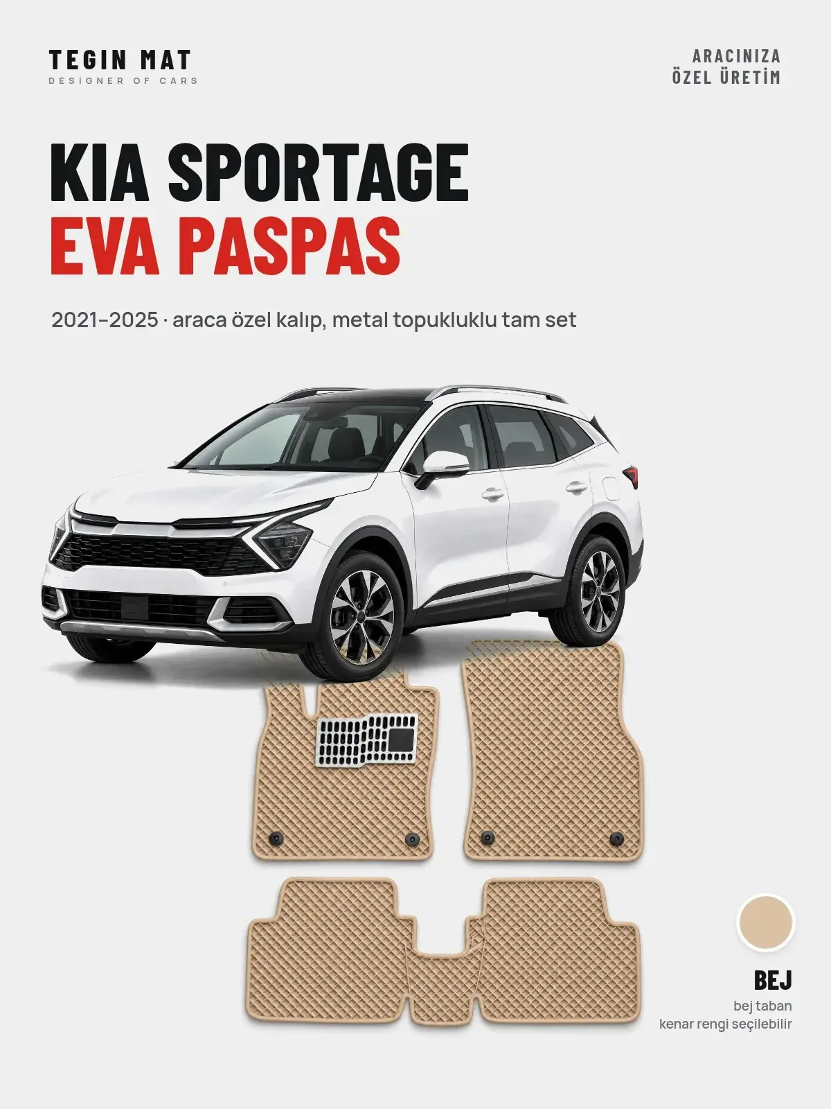 Kia Sportage EVA Oto Paspas Tam Set (2021–2025) Bej – Araca Özel Kalıp (1)