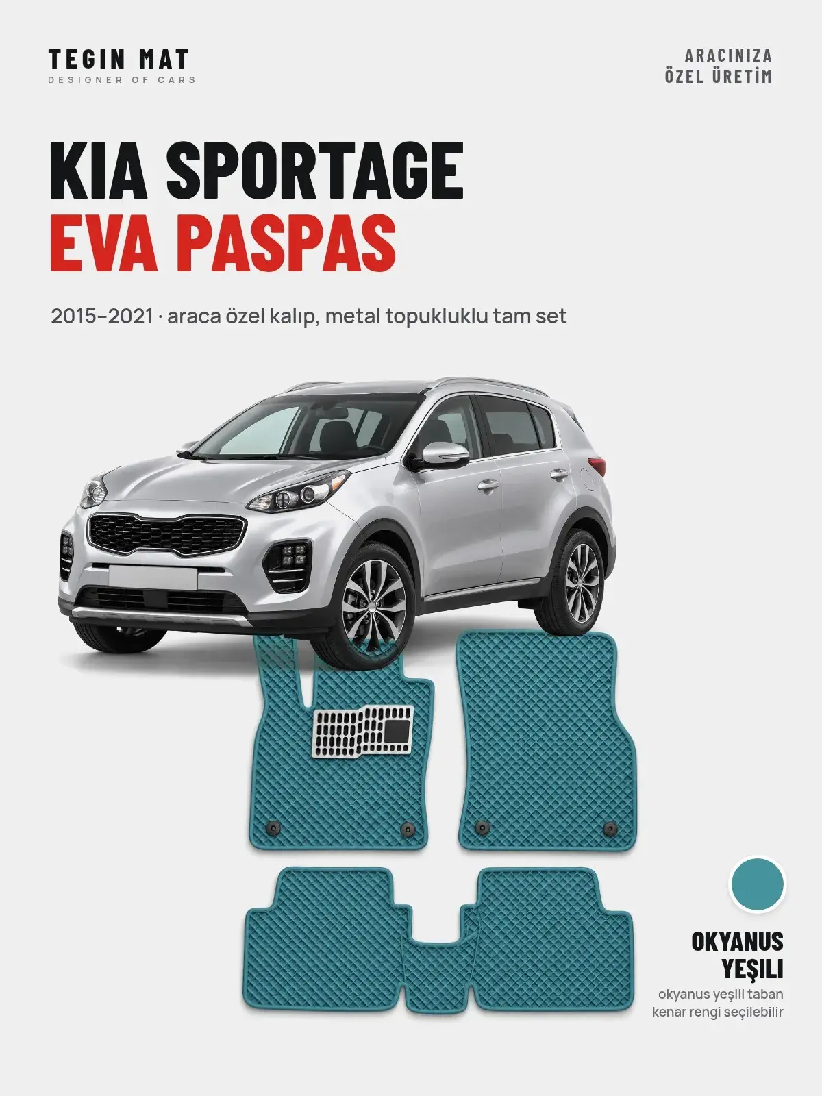 Kia Sportage EVA Oto Paspas Tam Set (2015–2021) Okyanus Yeşili – Araca Özel Kalıp (1)