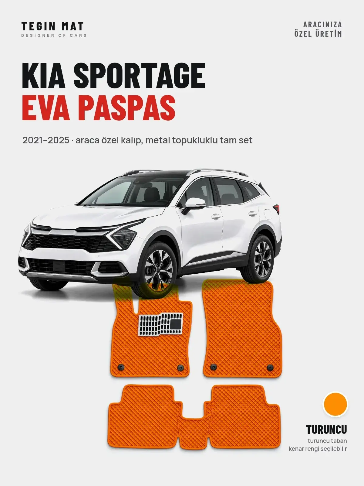 Kia Sportage EVA Oto Paspas Tam Set (2021–2025) Turuncu – Araca Özel Kalıp (1)