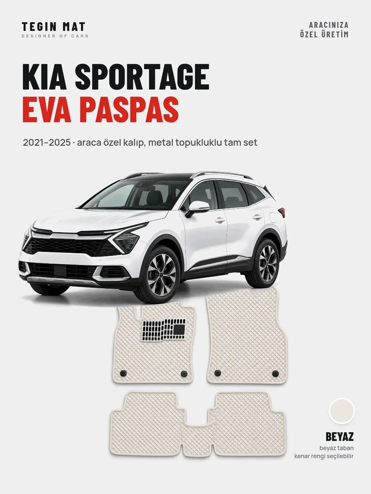 Kia Sportage EVA Oto Paspas Tam Set (2021–2025) Beyaz – Araca Özel Kalıp (1)
