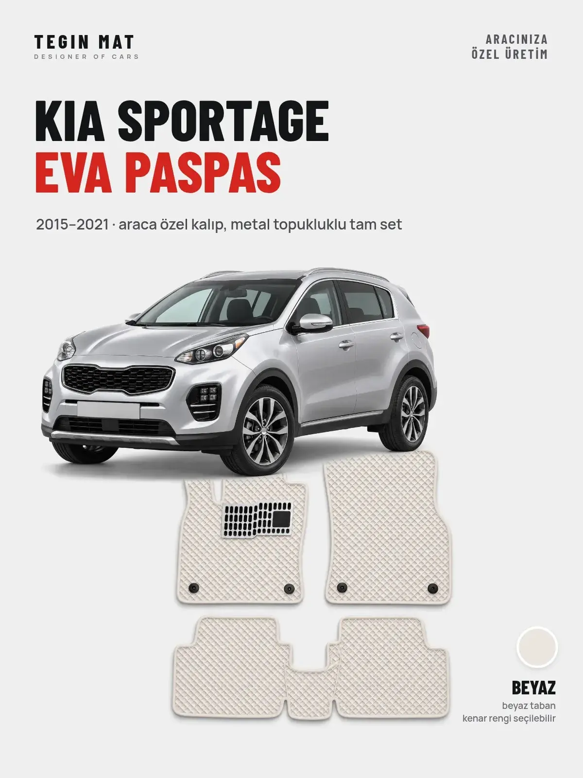Kia Sportage EVA Oto Paspas Tam Set (2015–2021) Beyaz – Araca Özel Kalıp (1)