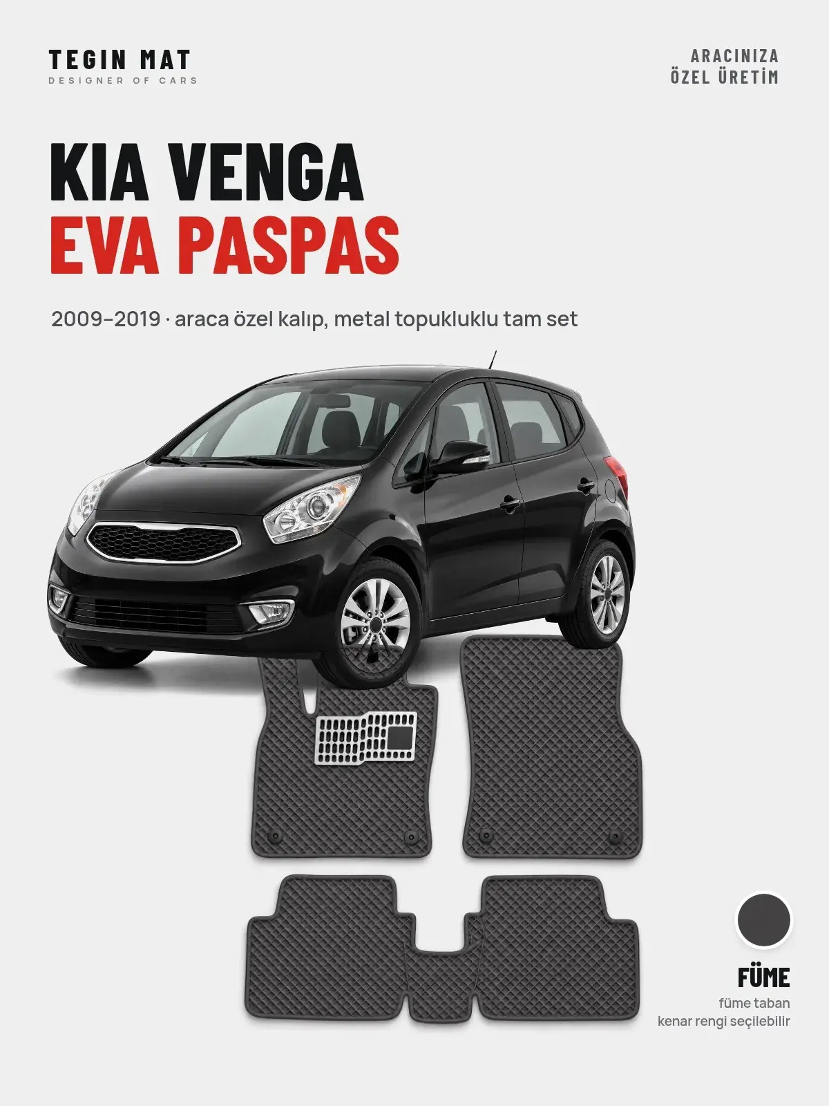 Kia Venga EVA Oto Paspas Tam Set (2009–2019) Füme – Araca Özel Kalıp (1)