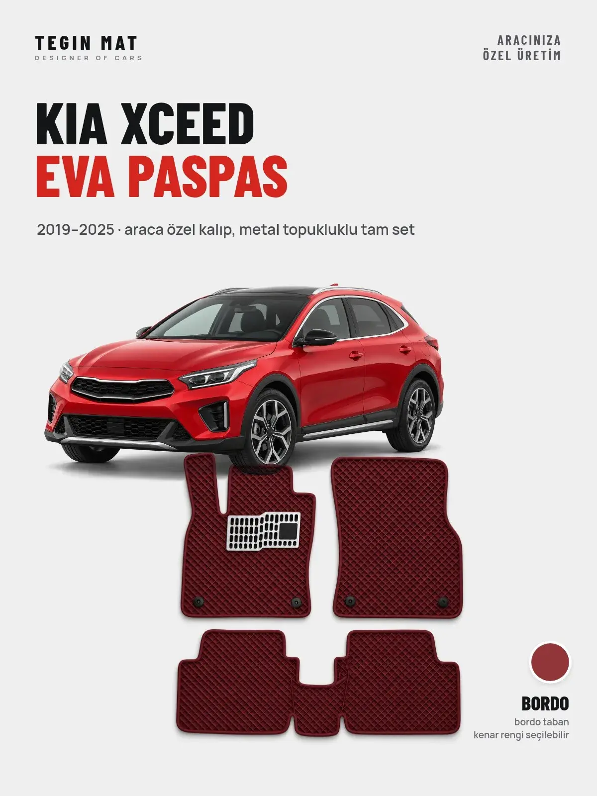 Kia XCeed EVA Oto Paspas Tam Set (2019–2025) Bordo – Araca Özel Kalıp (1)