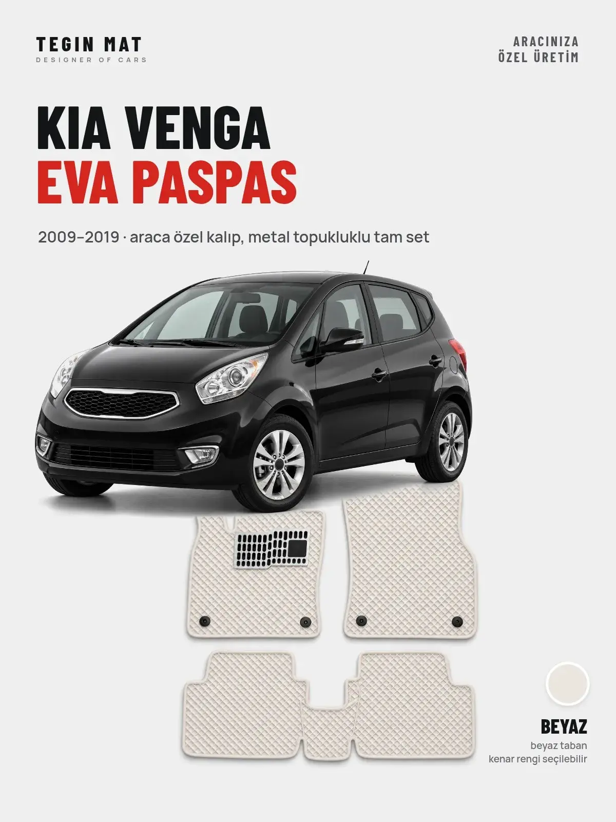 Kia Venga EVA Oto Paspas Tam Set (2009–2019) Beyaz – Araca Özel Kalıp (1)