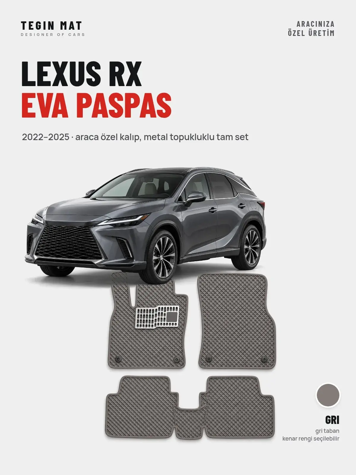 Lexus RX EVA Oto Paspas Tam Set (2022–2025) Gri – Araca Özel Kalıp (1)