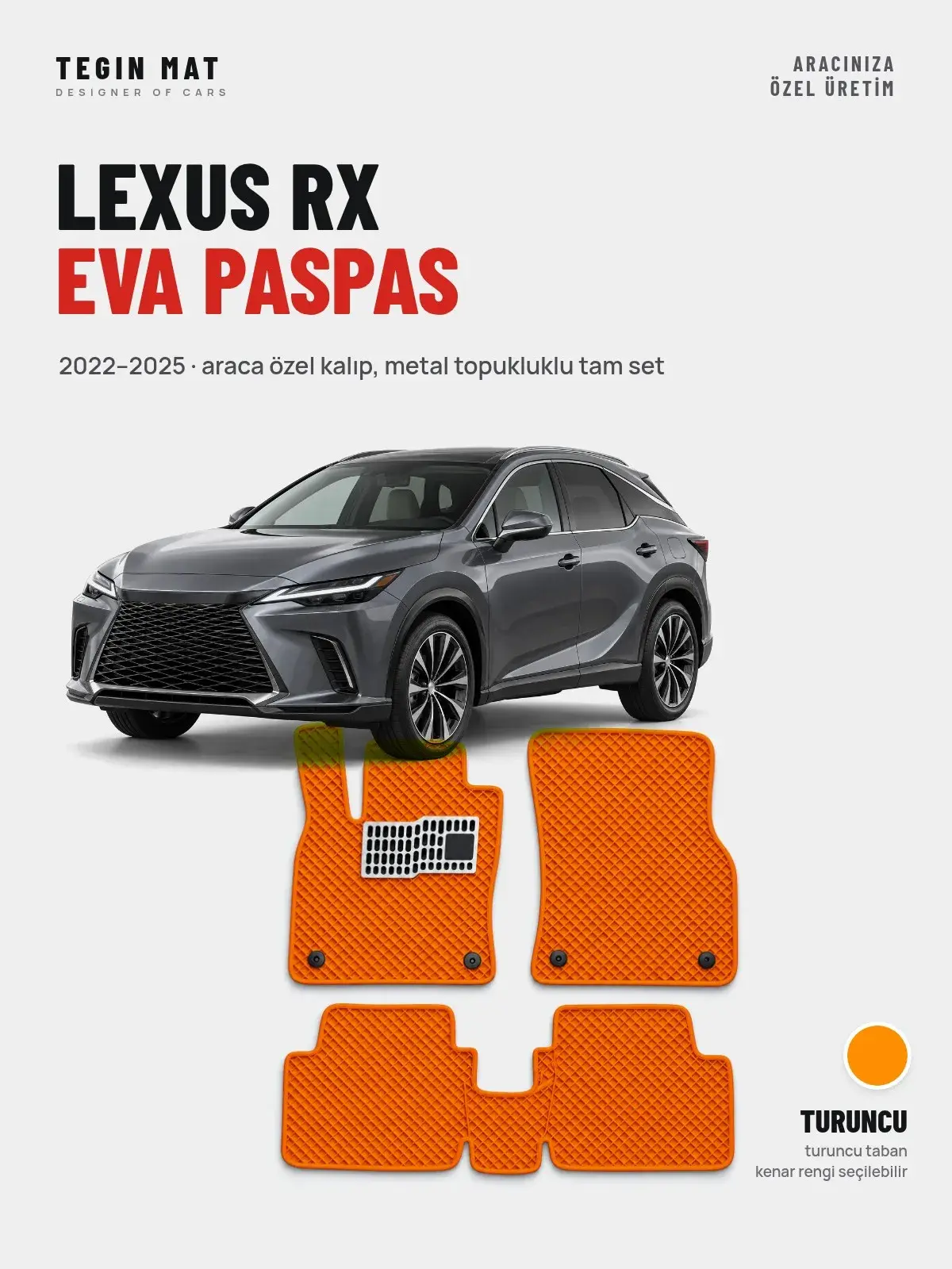 Lexus RX EVA Oto Paspas Tam Set (2022–2025) Turuncu – Araca Özel Kalıp (1)