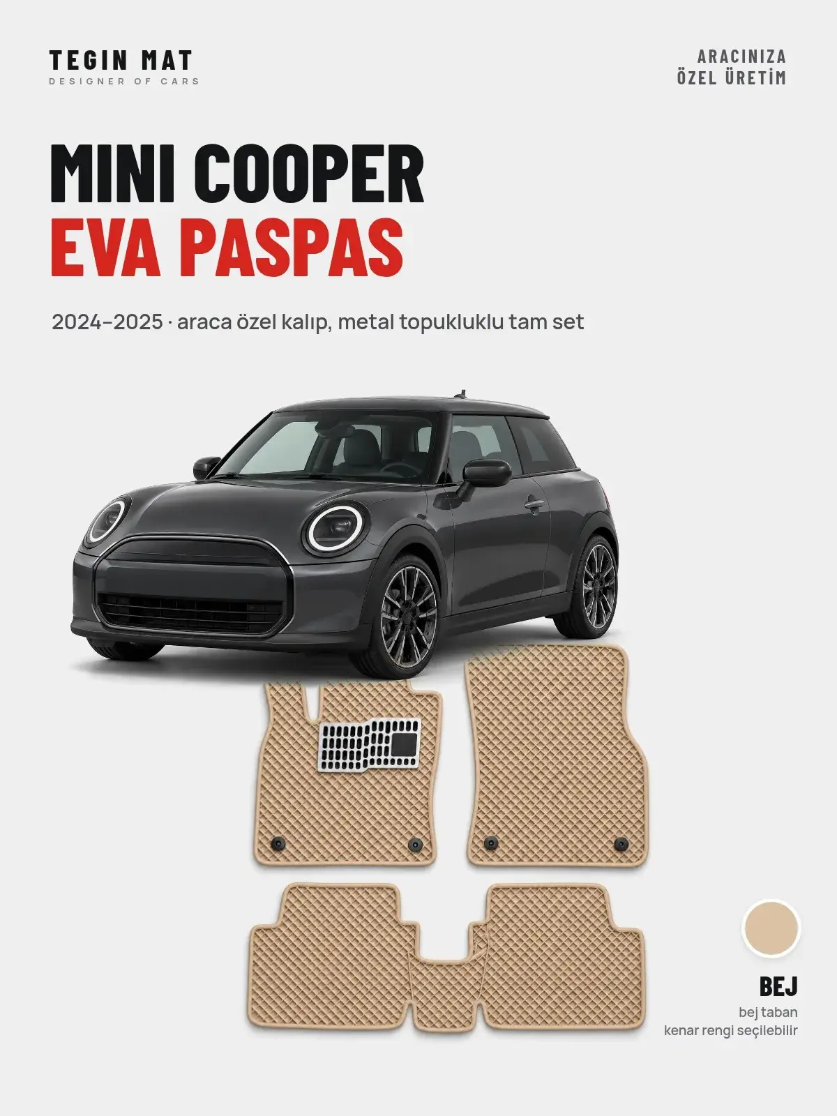 Mini Cooper EVA Oto Paspas Tam Set (2024–2025) Bej – Araca Özel Kalıp (1)