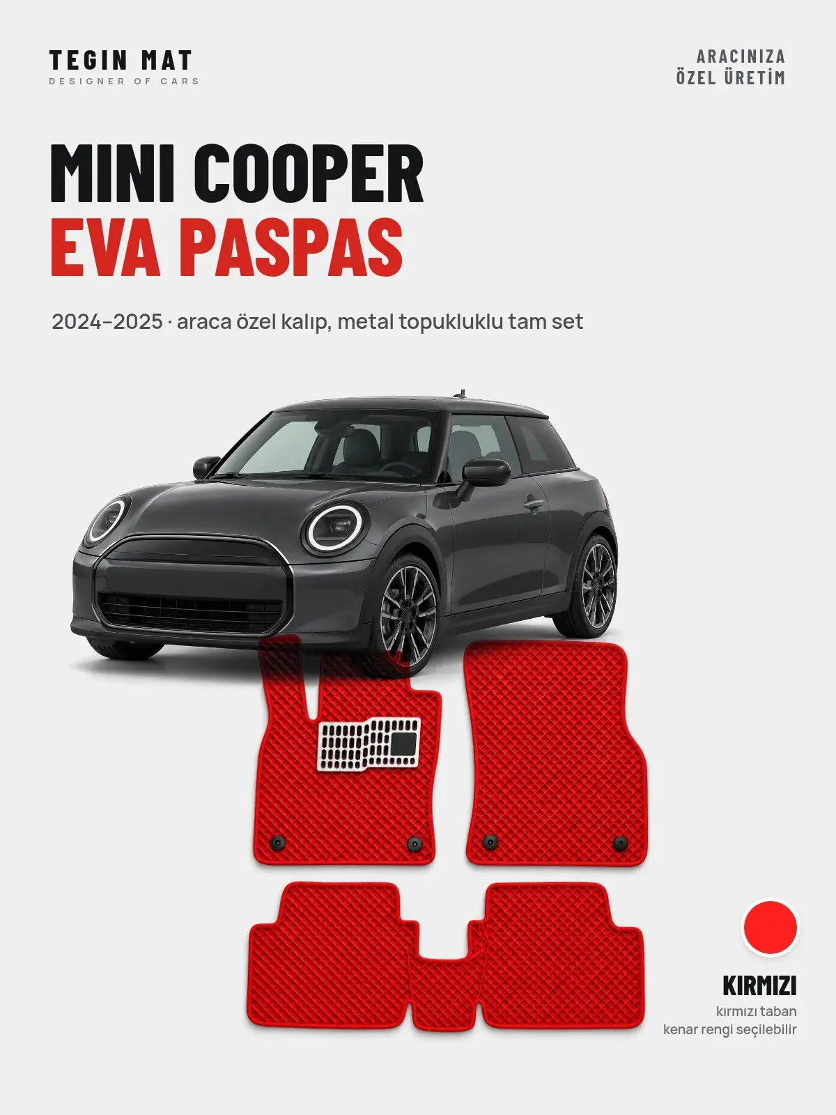 Mini Cooper EVA Oto Paspas Tam Set (2024–2025) Kırmızı – Araca Özel Kalıp (1)