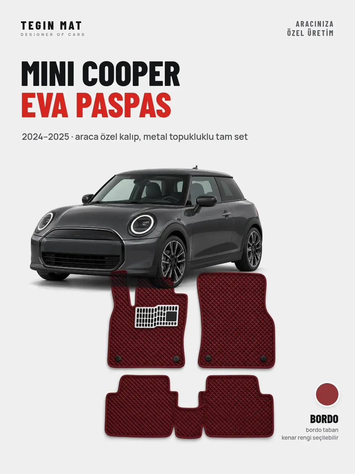 Mini Cooper EVA Oto Paspas Tam Set (2024–2025) Bordo – Araca Özel Kalıp (1)