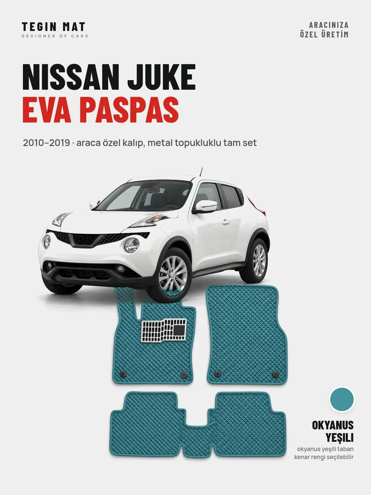 Nissan Juke EVA Oto Paspas Tam Set (2010–2019) Okyanus Yeşili – Araca Özel Kalıp (1)