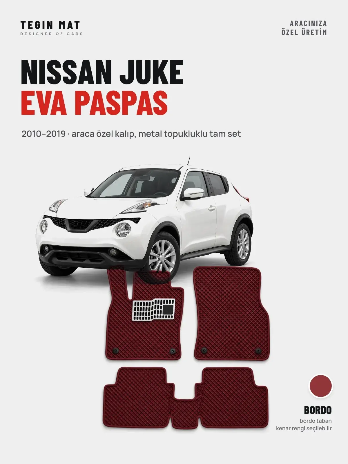 Nissan Juke EVA Oto Paspas Tam Set (2010–2019) Bordo – Araca Özel Kalıp (1)
