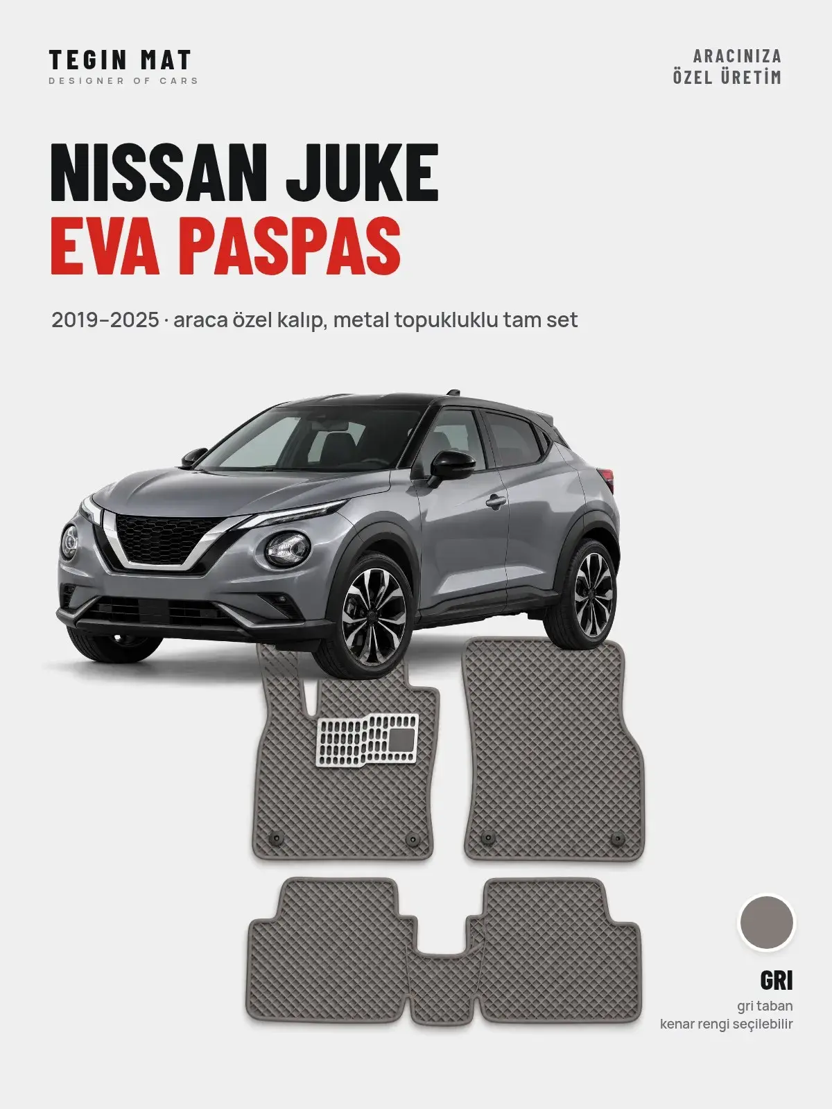 Nissan Juke EVA Oto Paspas Tam Set (2019–2025) Gri – Araca Özel Kalıp (1)