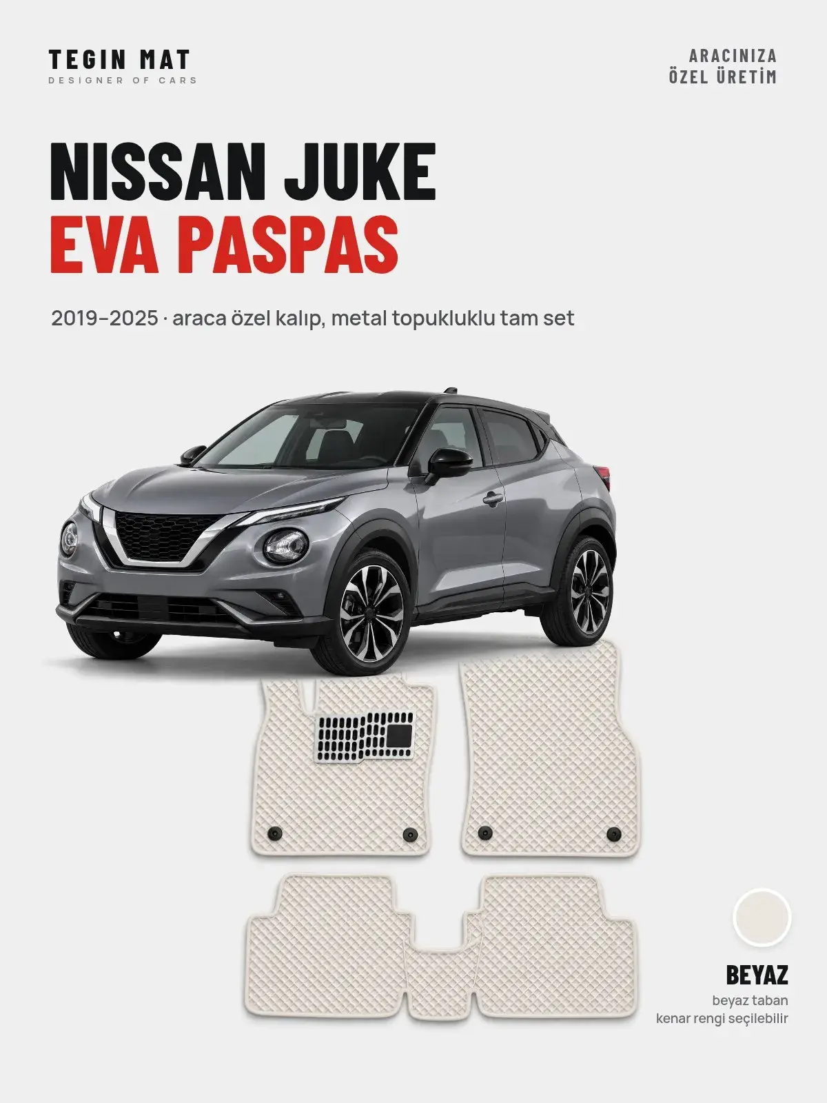 Nissan Juke EVA Oto Paspas Tam Set (2019–2025) Beyaz – Araca Özel Kalıp (1)