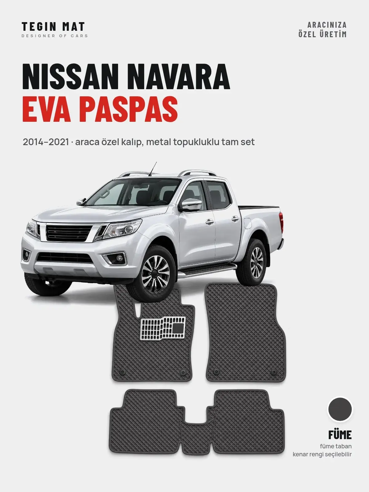 Nissan Navara EVA Oto Paspas Tam Set (2014–2021) Füme – Araca Özel Kalıp (1)
