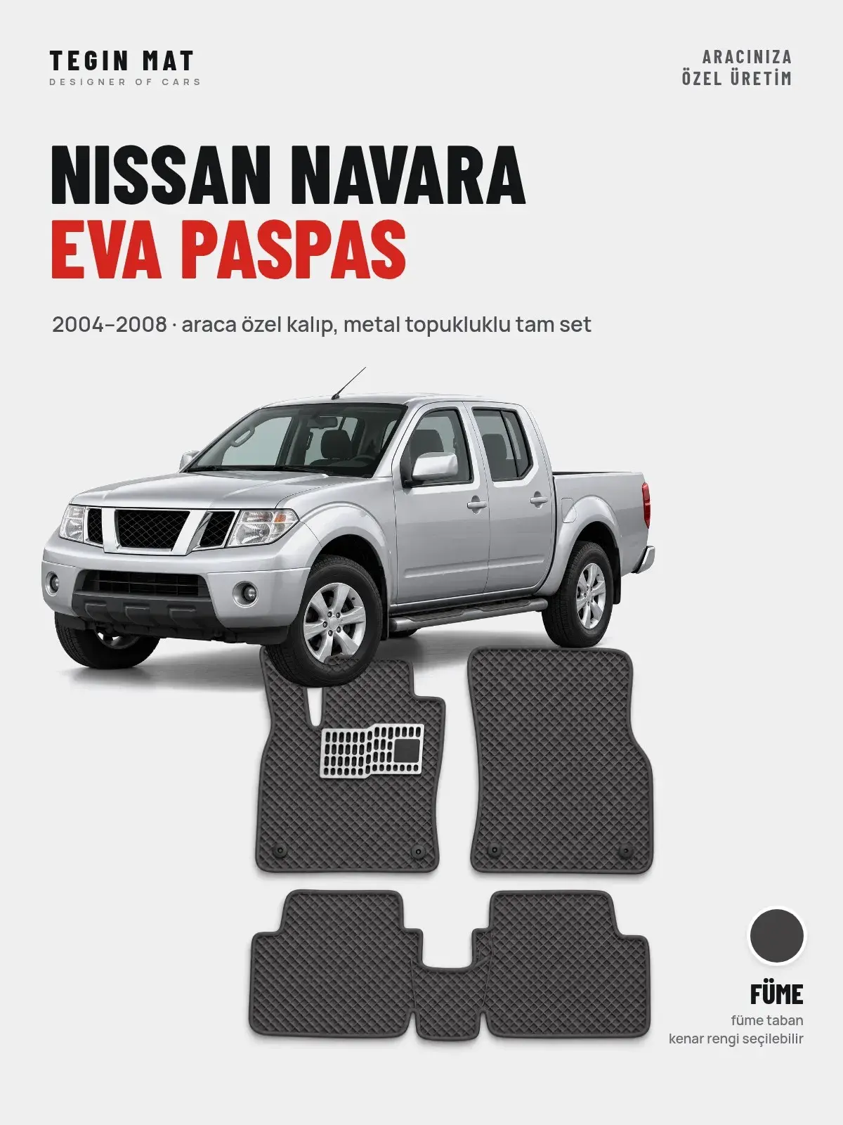 Nissan Navara EVA Oto Paspas Tam Set (2004–2008) Füme – Araca Özel Kalıp (1)