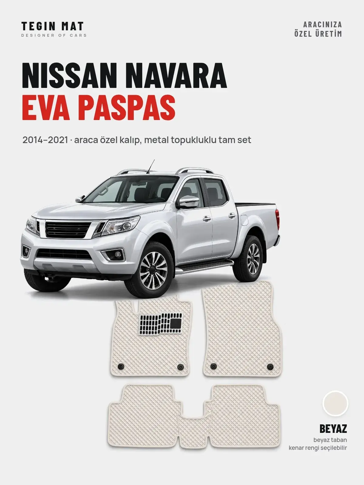 Nissan Navara EVA Oto Paspas Tam Set (2014–2021) Beyaz – Araca Özel Kalıp (1)