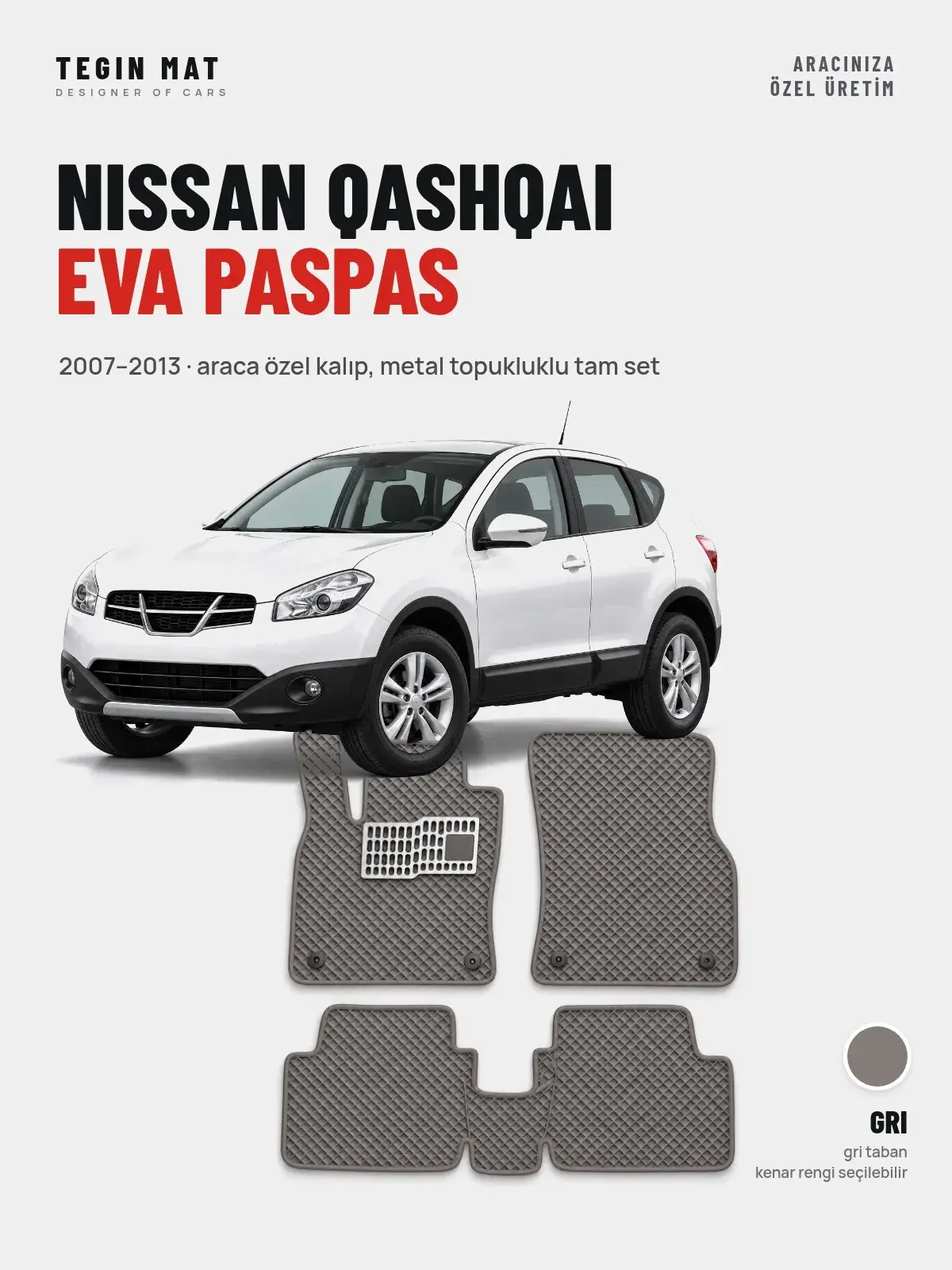 Nissan Qashqai EVA Oto Paspas Tam Set (2007–2013) Gri – Araca Özel Kalıp (1)