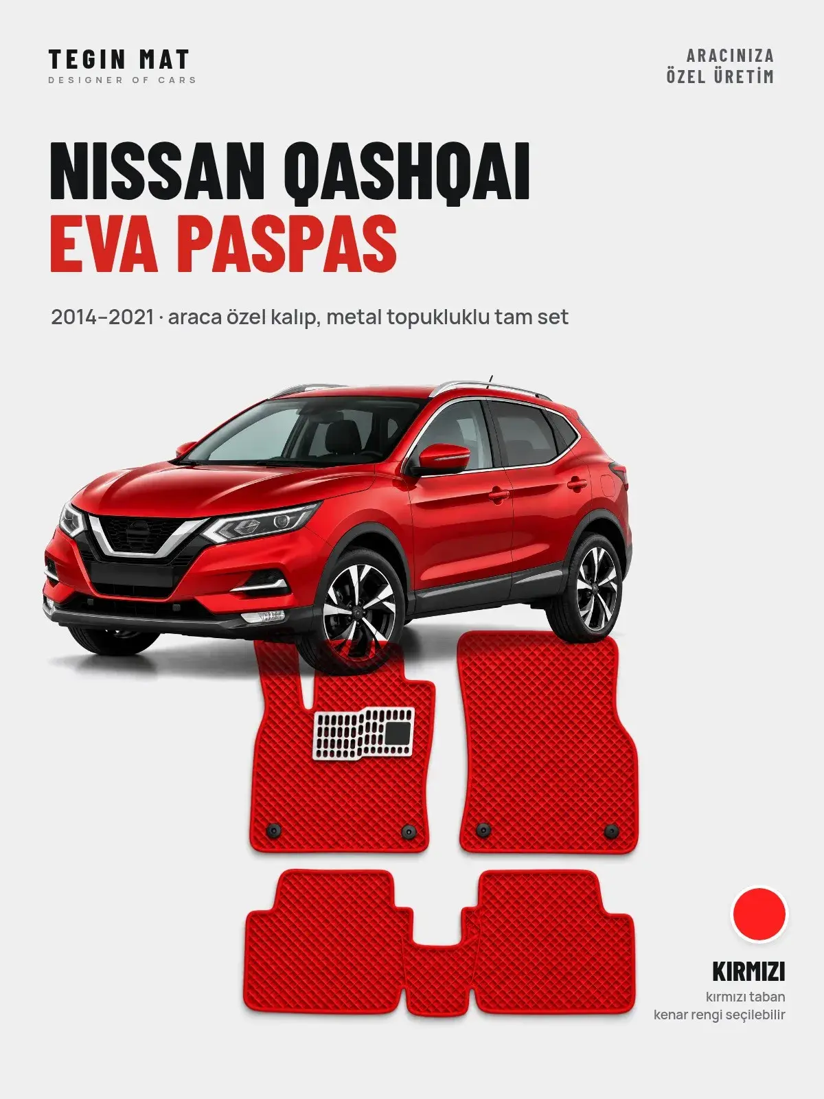 Nissan Qashqai EVA Oto Paspas Tam Set (2014–2021) Kırmızı – Araca Özel Kalıp (1)