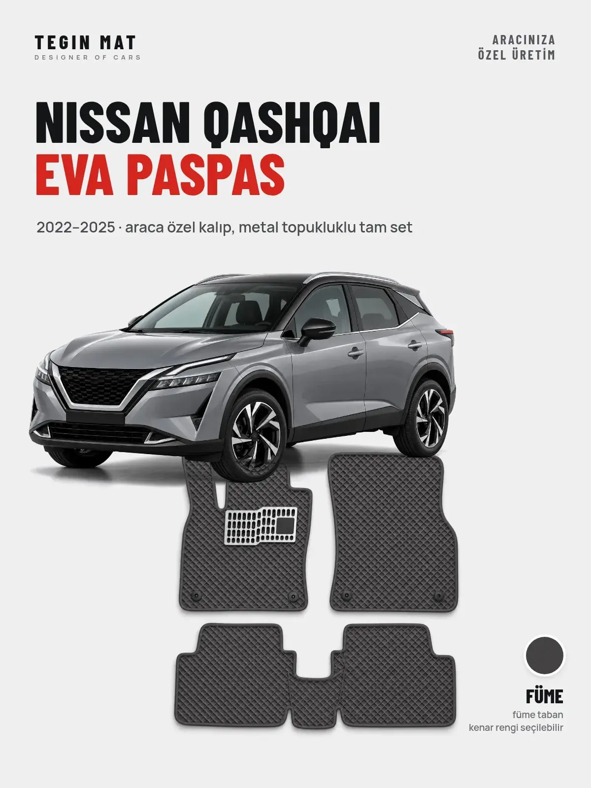 Nissan Qashqai EVA Oto Paspas Tam Set (2022–2025) Füme – Araca Özel Kalıp (1)
