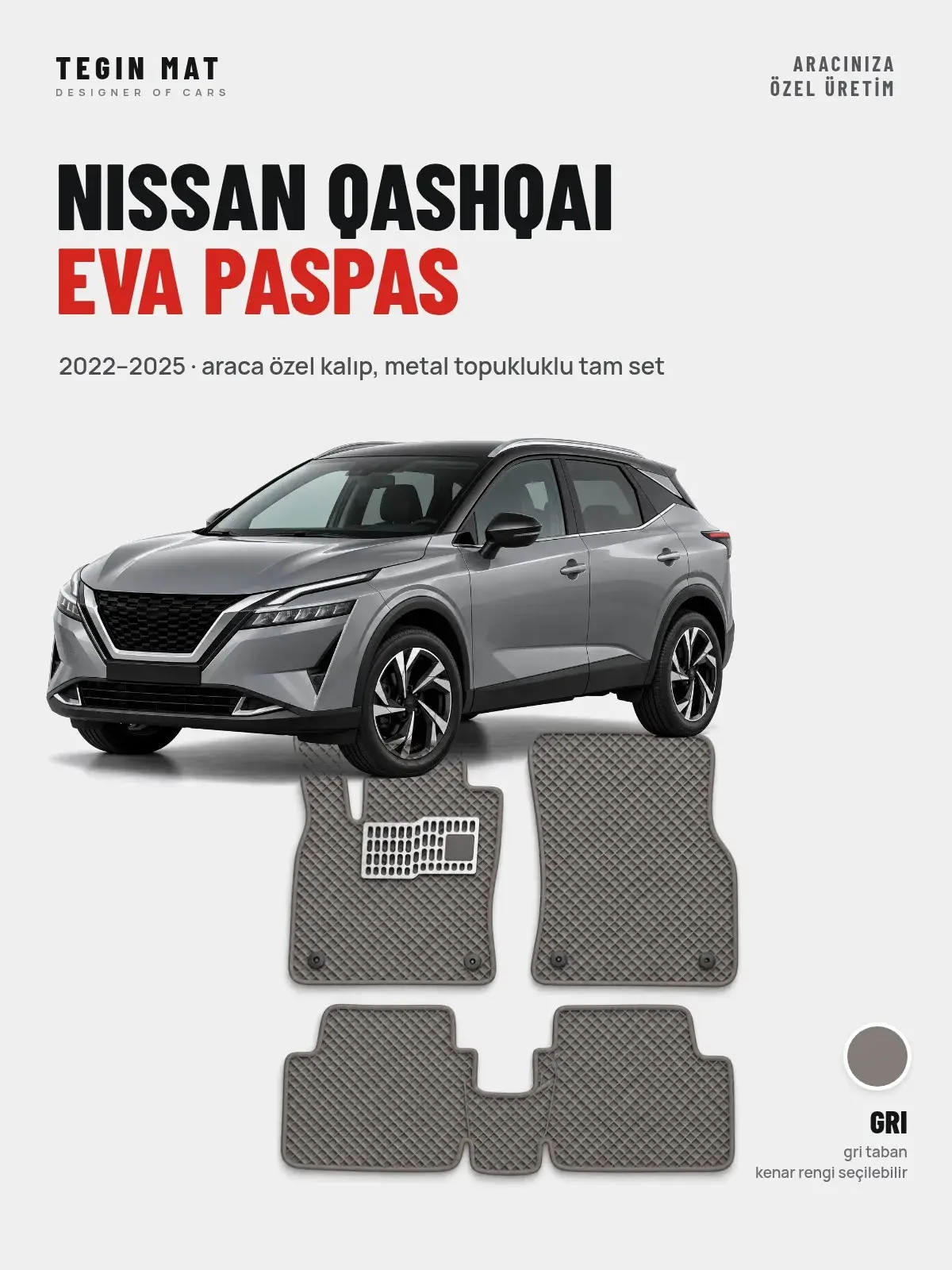 Nissan Qashqai EVA Oto Paspas Tam Set (2022–2025) Gri – Araca Özel Kalıp (1)