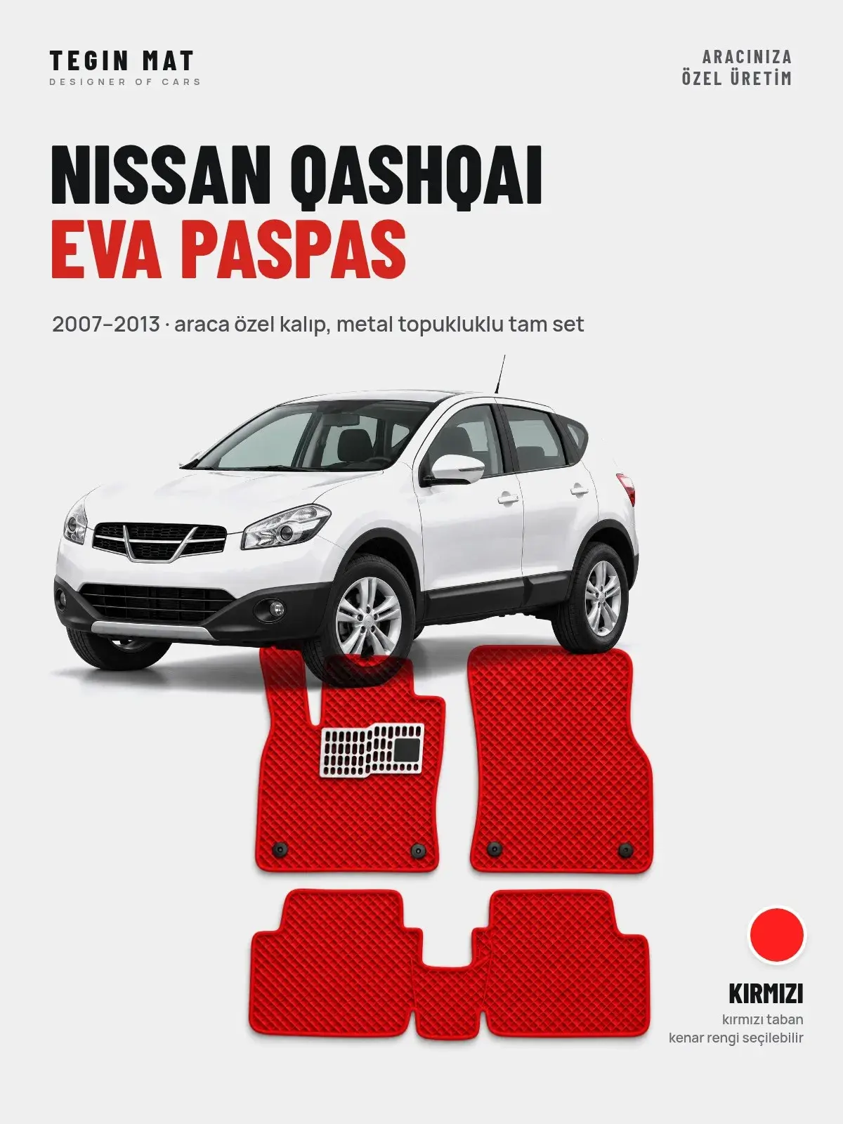 Nissan Qashqai EVA Oto Paspas Tam Set (2007–2013) Kırmızı – Araca Özel Kalıp (1)