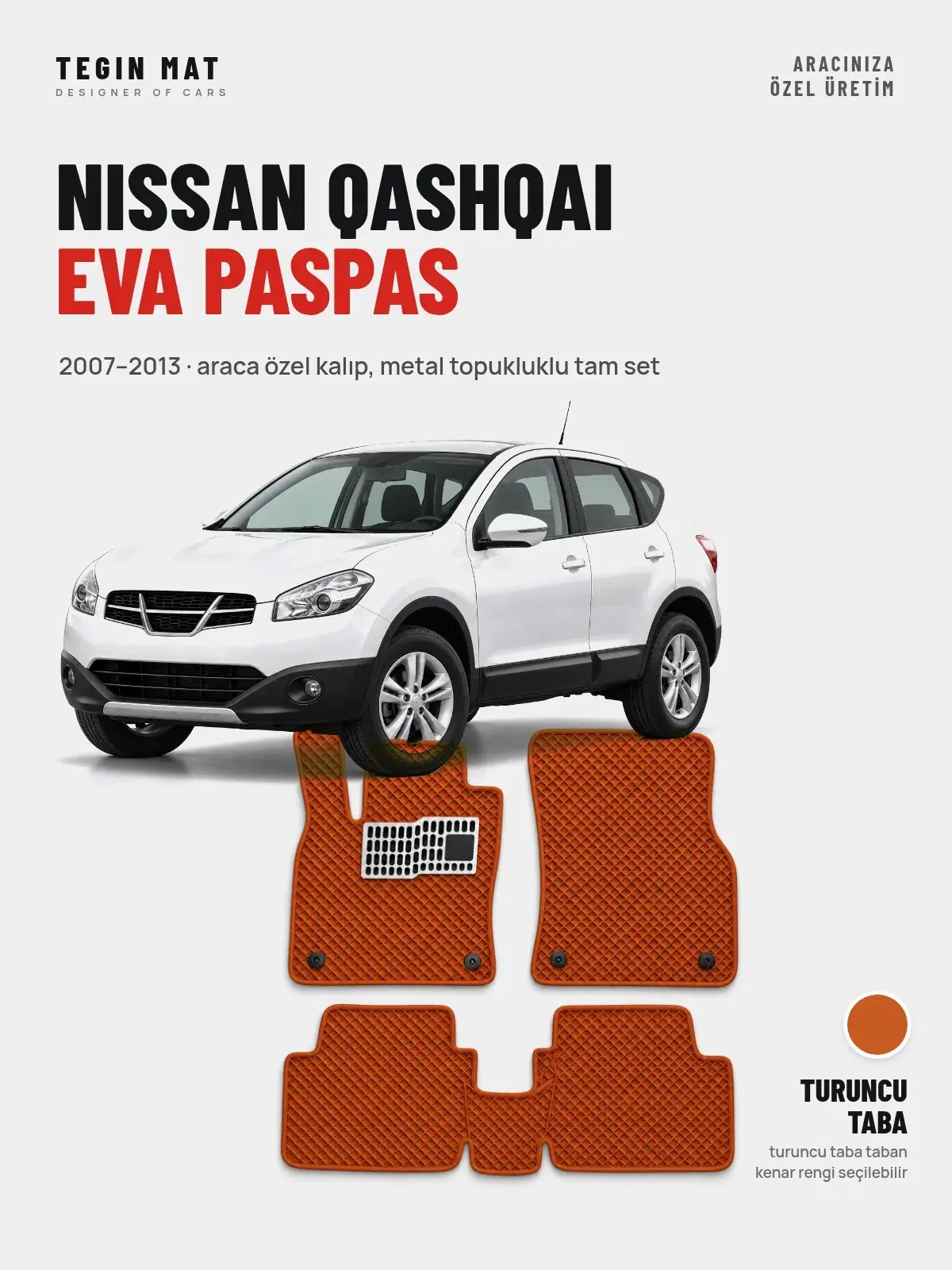 Nissan Qashqai EVA Oto Paspas Tam Set (2007–2013) Turuncu Taba – Araca Özel Kalıp (1)
