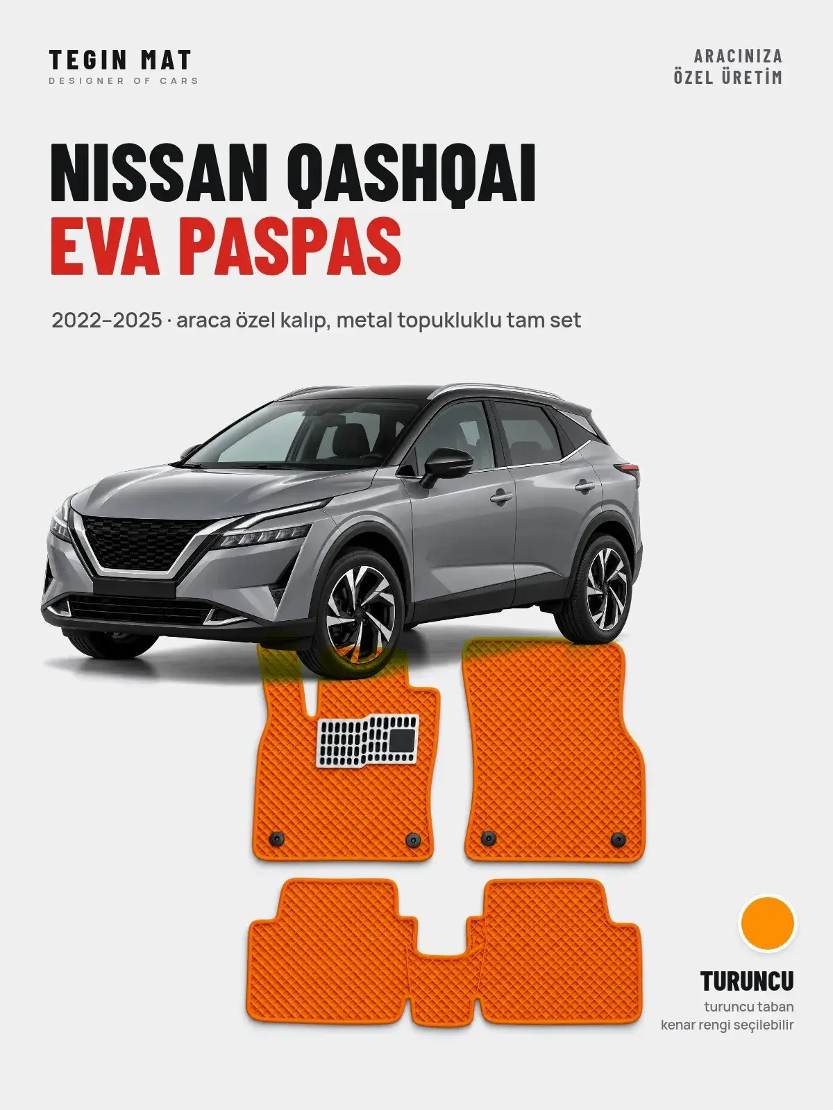 Nissan Qashqai EVA Oto Paspas Tam Set (2022–2025) Turuncu – Araca Özel Kalıp (1)
