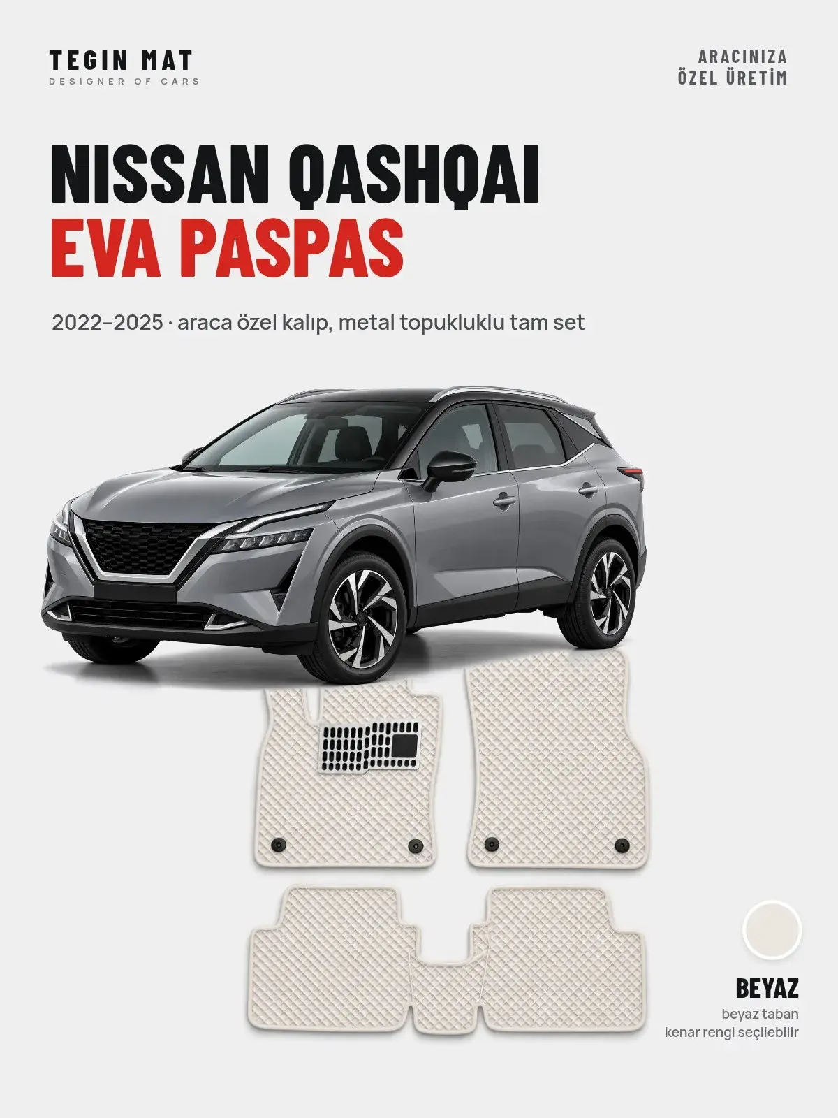 Nissan Qashqai EVA Oto Paspas Tam Set (2022–2025) Beyaz – Araca Özel Kalıp (1)