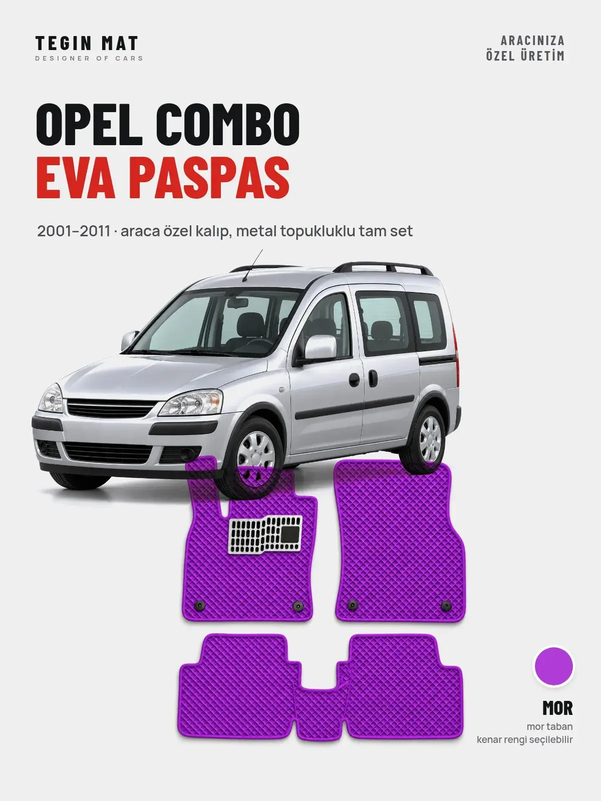 Opel Combo EVA Oto Paspas Tam Set (2001–2011) Mor – Araca Özel Kalıp (1)