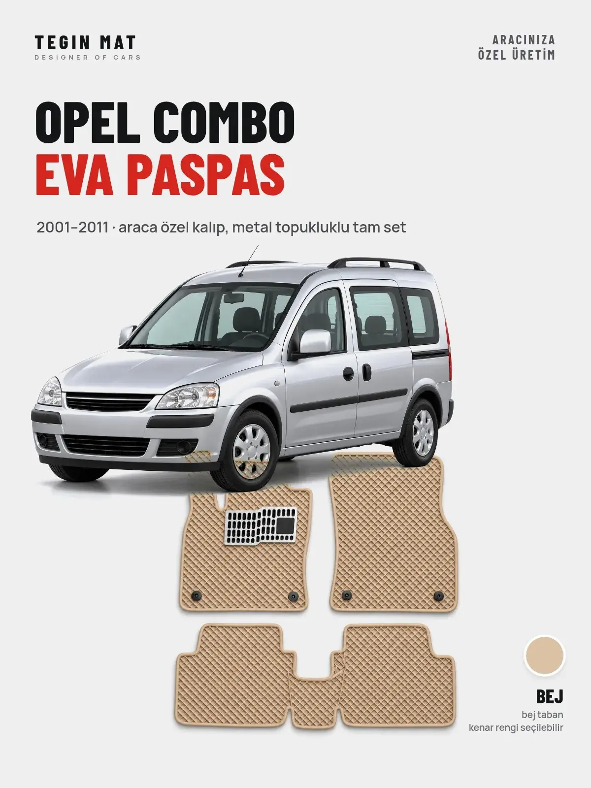 Opel Combo EVA Oto Paspas Tam Set (2001–2011) Bej – Araca Özel Kalıp (1)