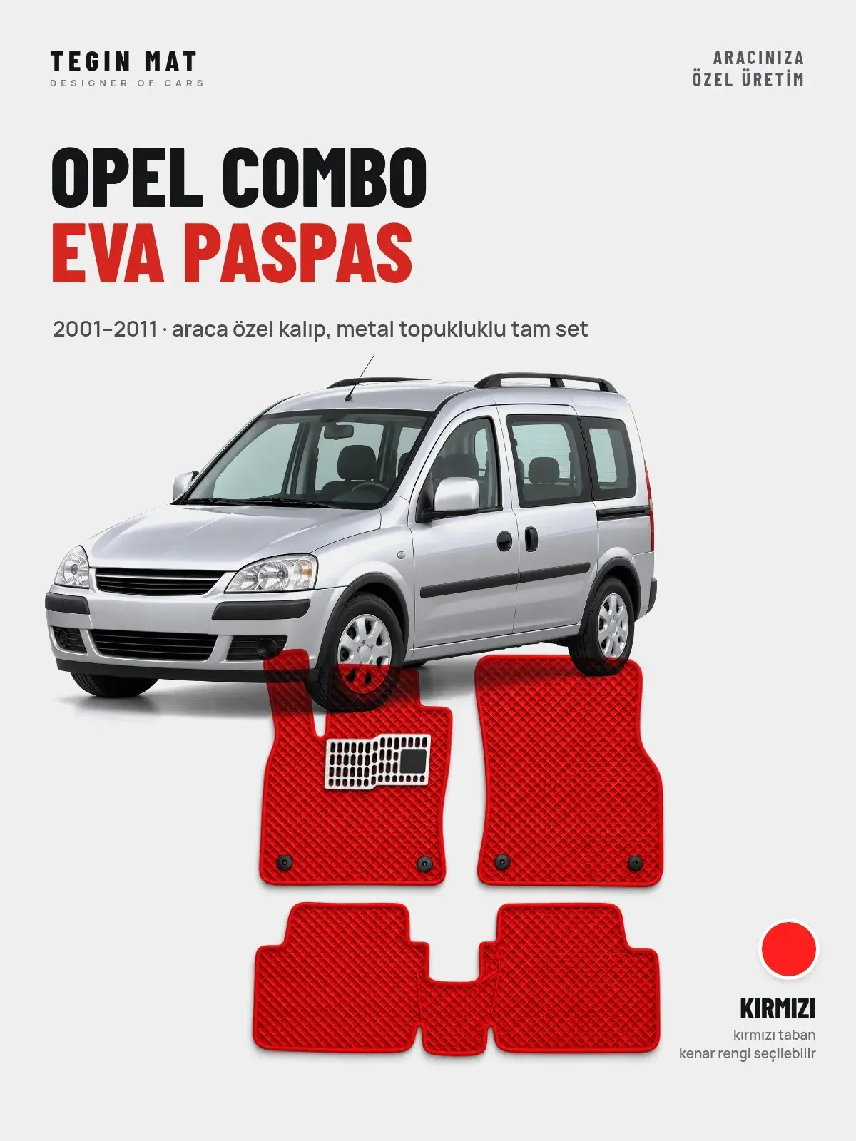 Opel Combo EVA Oto Paspas Tam Set (2001–2011) Kırmızı – Araca Özel Kalıp (1)