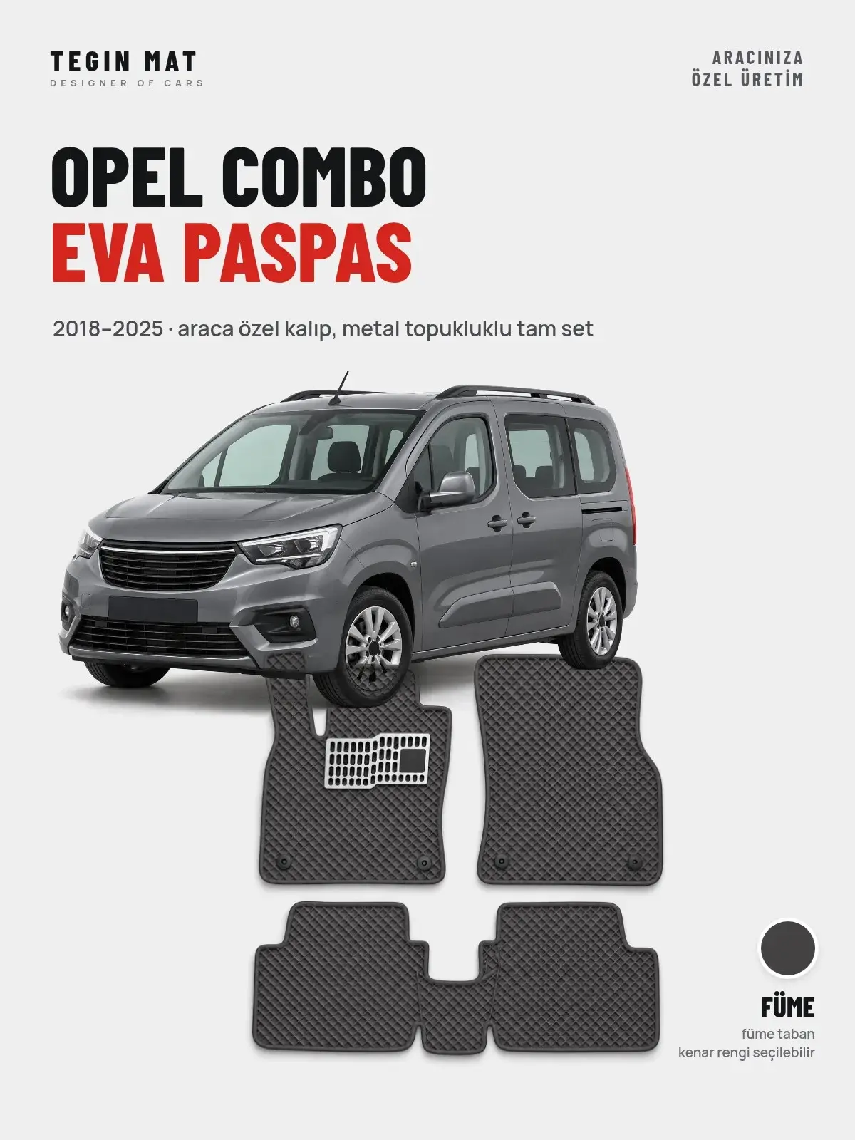 Opel Combo EVA Oto Paspas Tam Set (2018–2025) Füme – Araca Özel Kalıp (1)