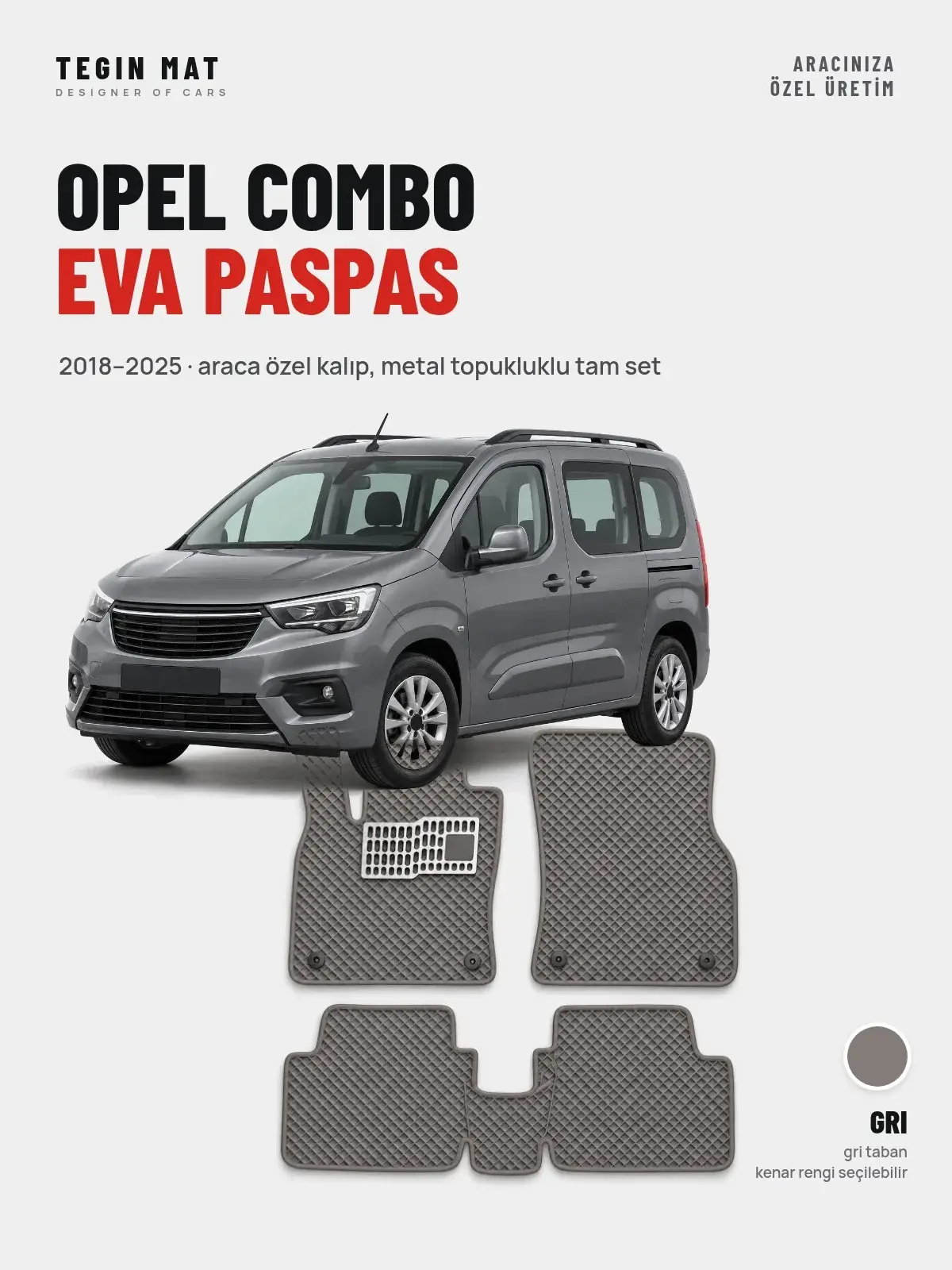 Opel Combo EVA Oto Paspas Tam Set (2018–2025) Gri – Araca Özel Kalıp (1)