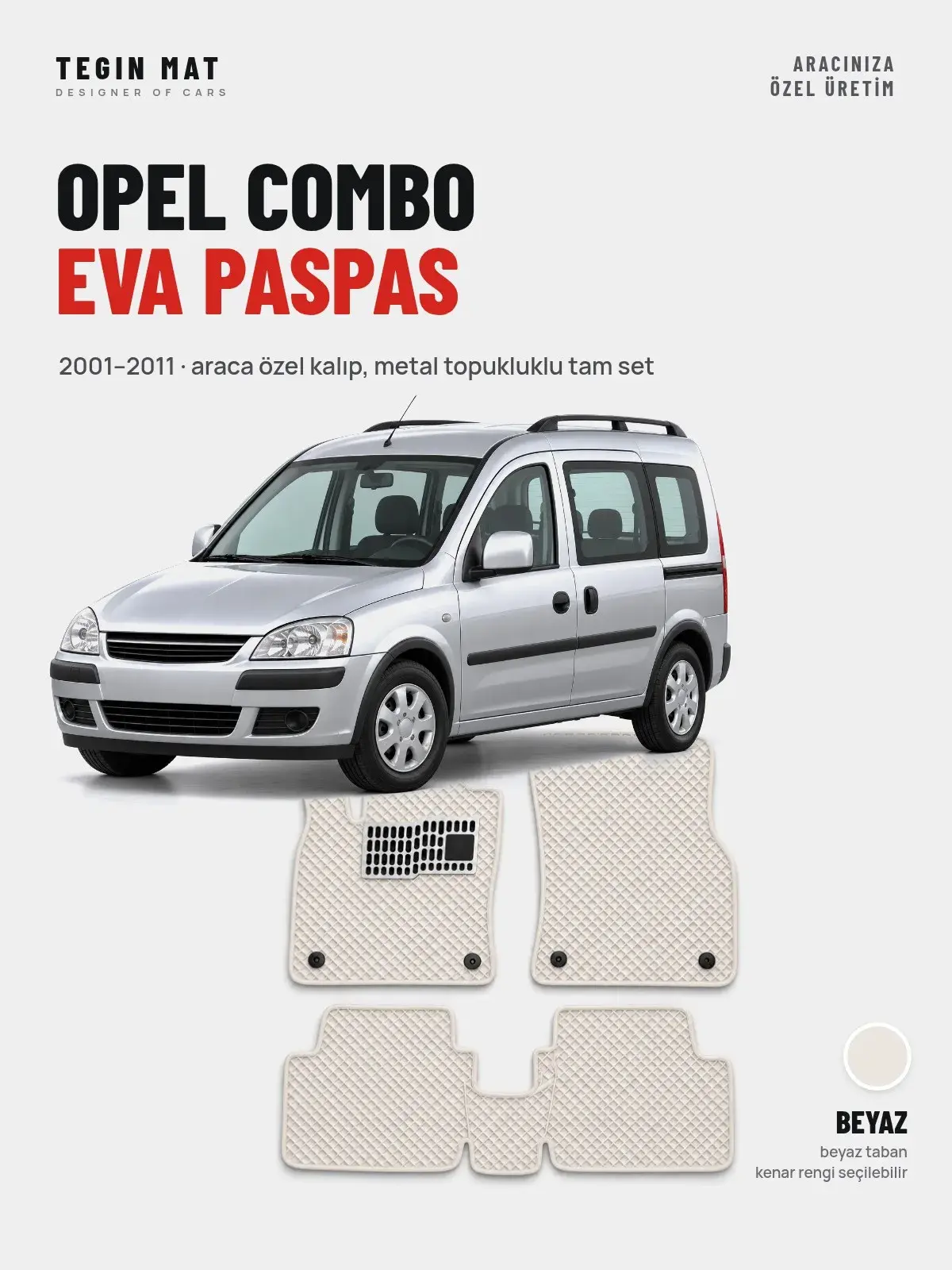 Opel Combo EVA Oto Paspas Tam Set (2001–2011) Beyaz – Araca Özel Kalıp (1)