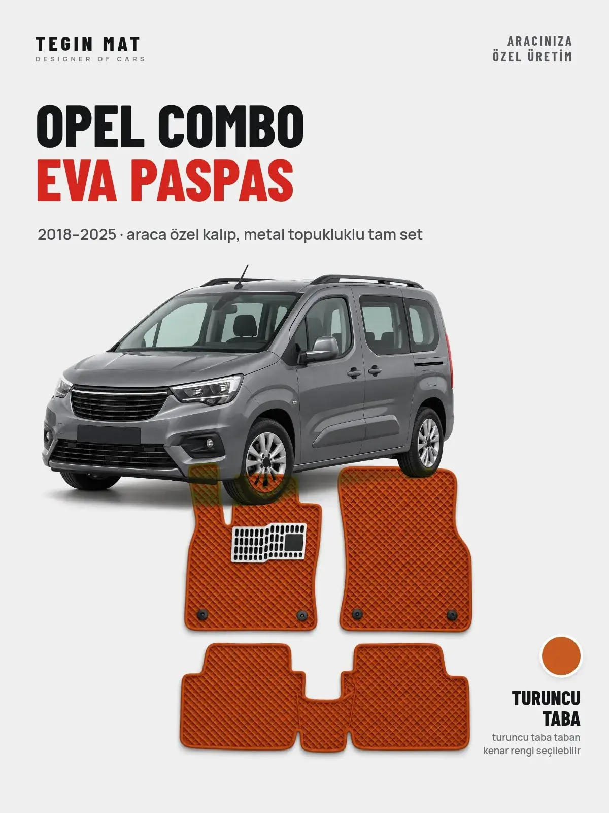 Opel Combo EVA Oto Paspas Tam Set (2018–2025) Turuncu Taba – Araca Özel Kalıp (1)