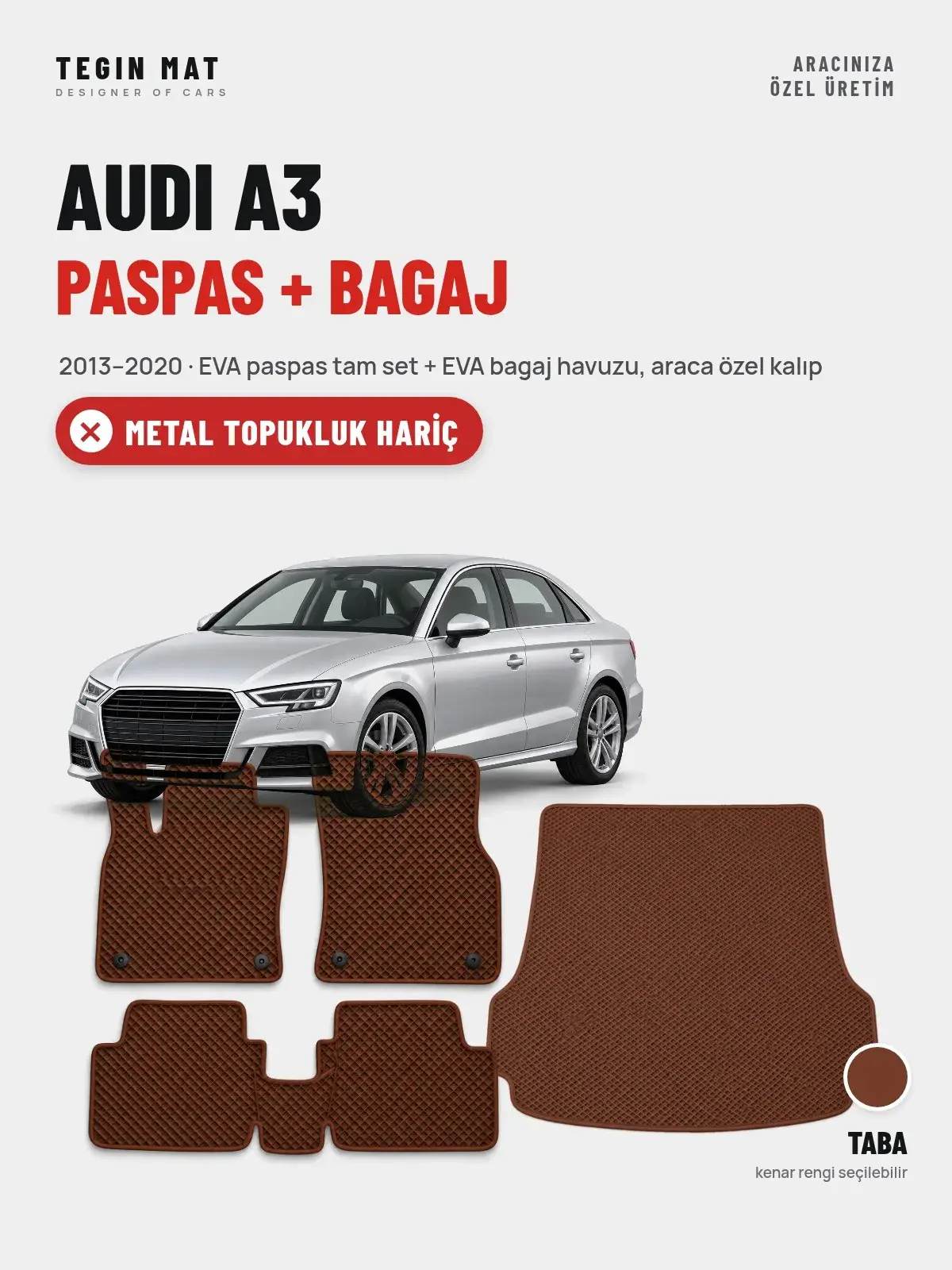 Audi A3 EVA Paspas + Bagaj Havuzu Seti (2013–2020) Taba – Metal Topukluk Hariç (1)